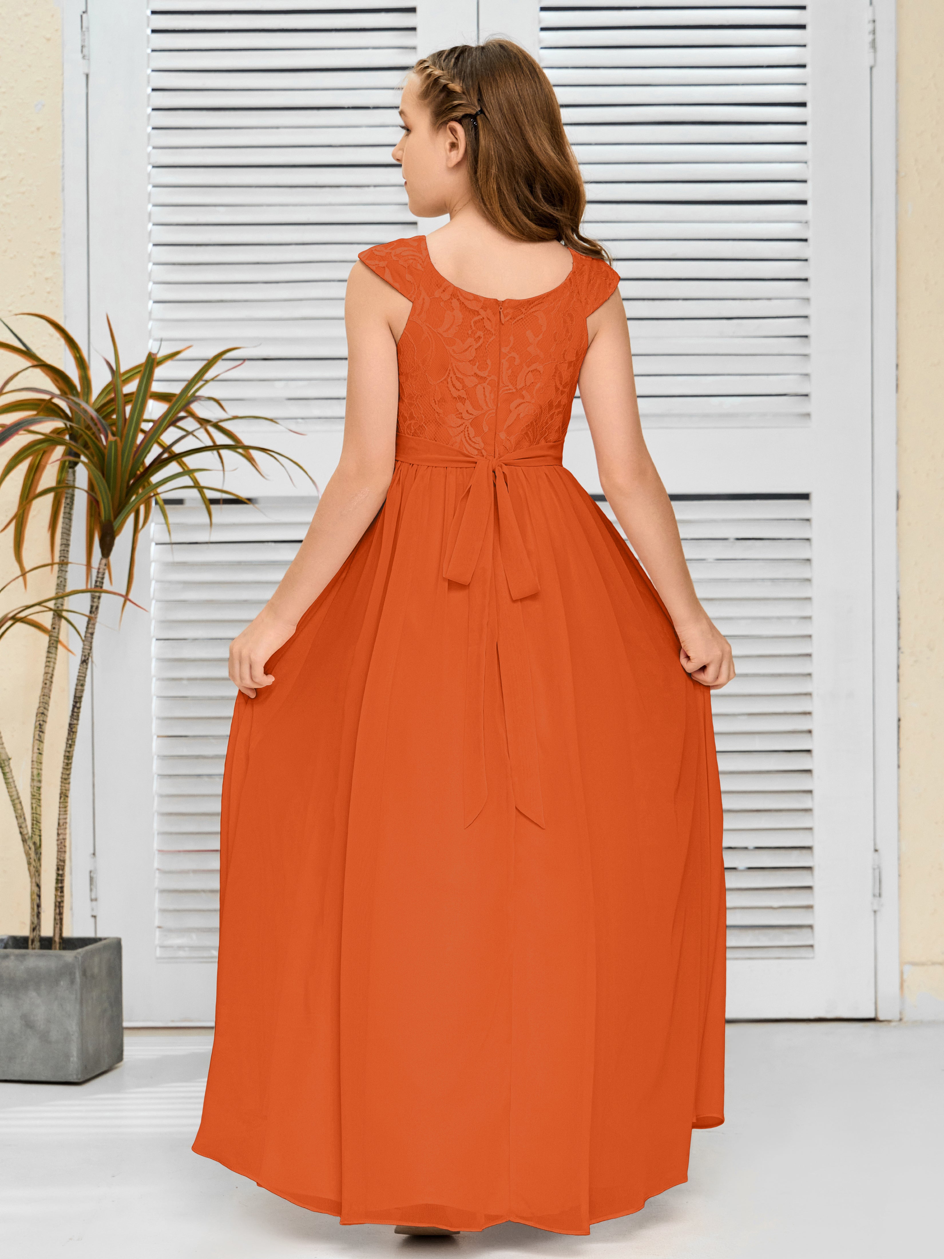 A Line Chiffon Lace Junior Bridesmaid Dress