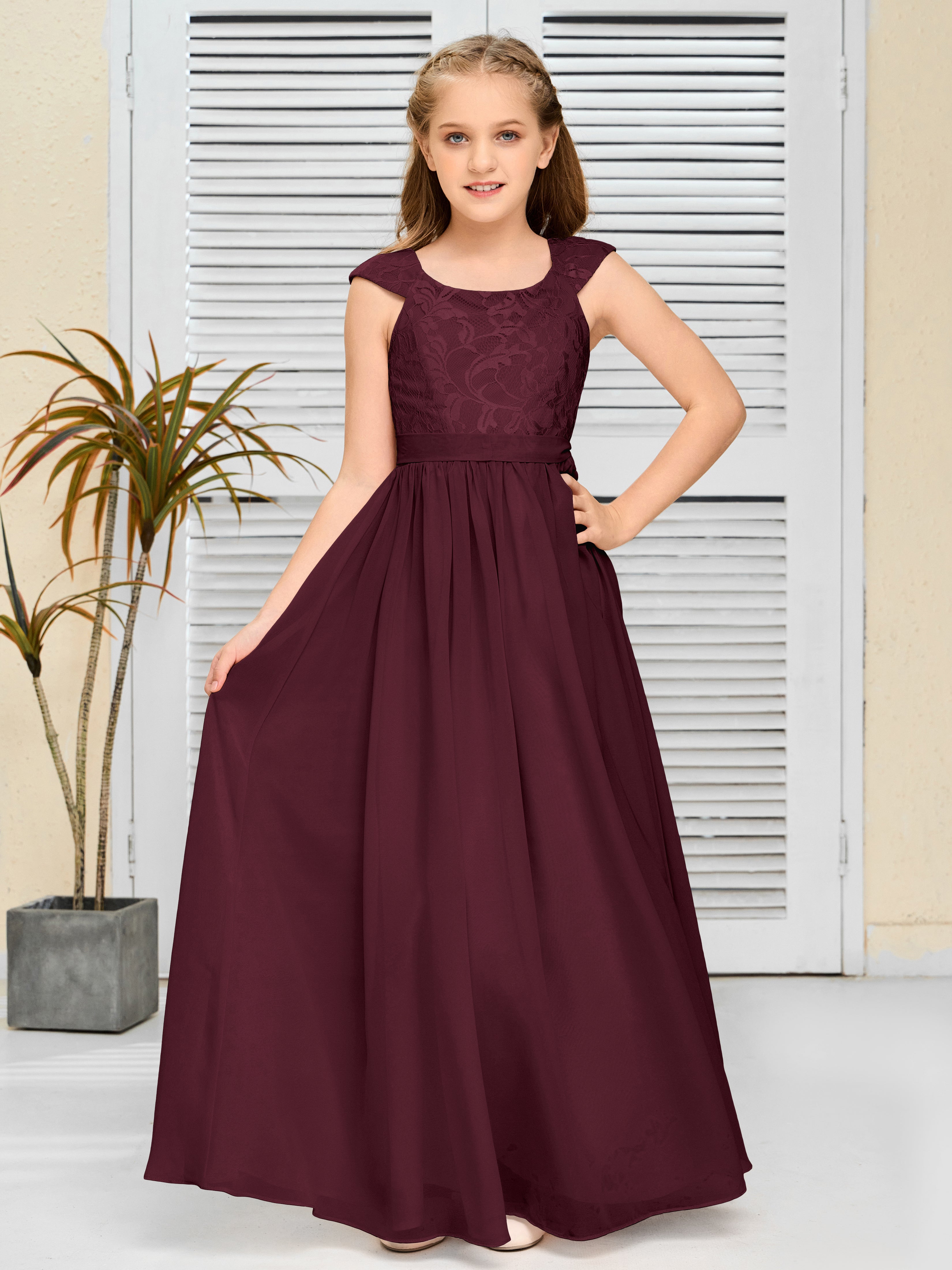 A Line Chiffon Lace Junior Bridesmaid Dress