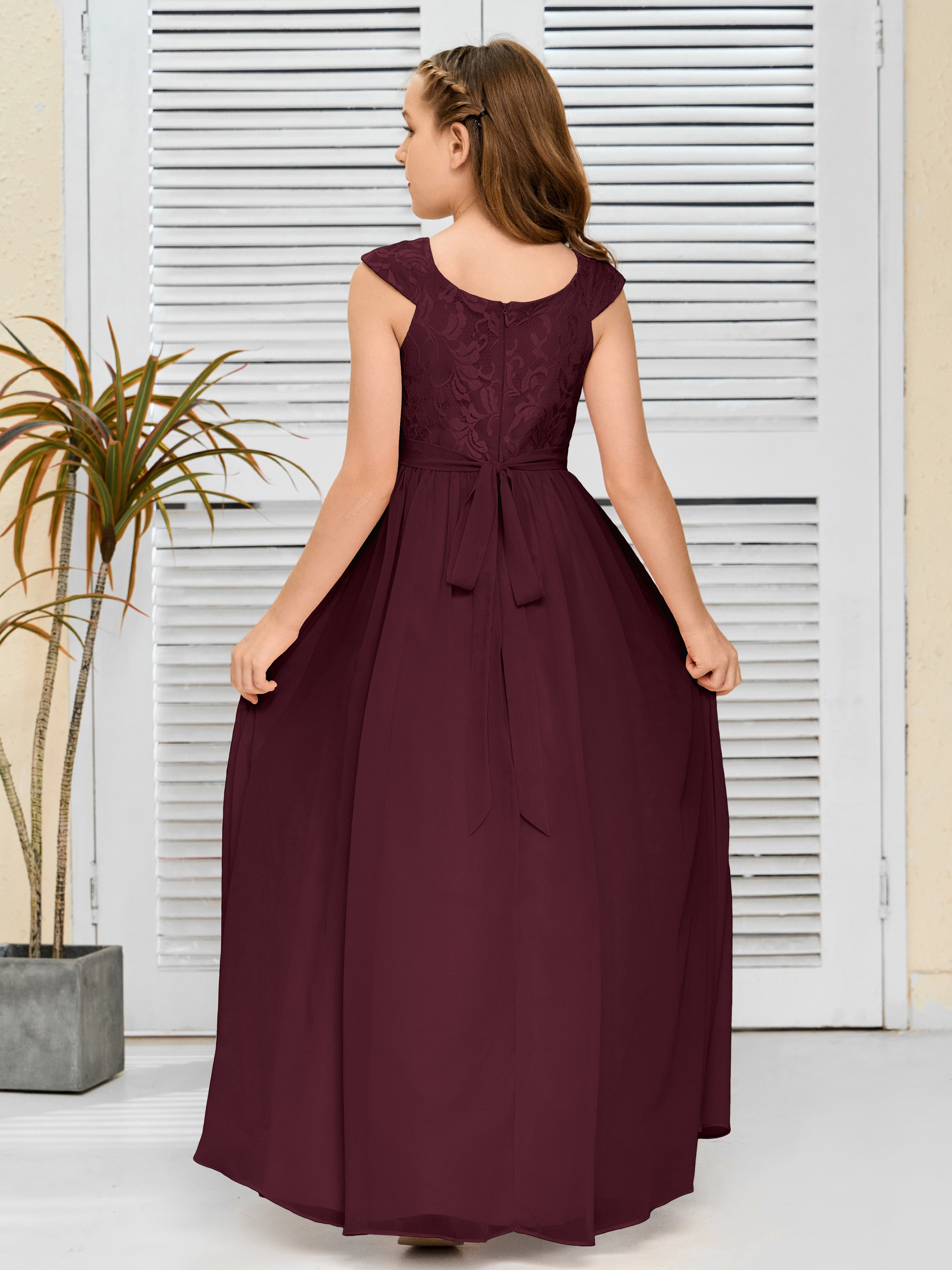 A Line Chiffon Lace Junior Bridesmaid Dress