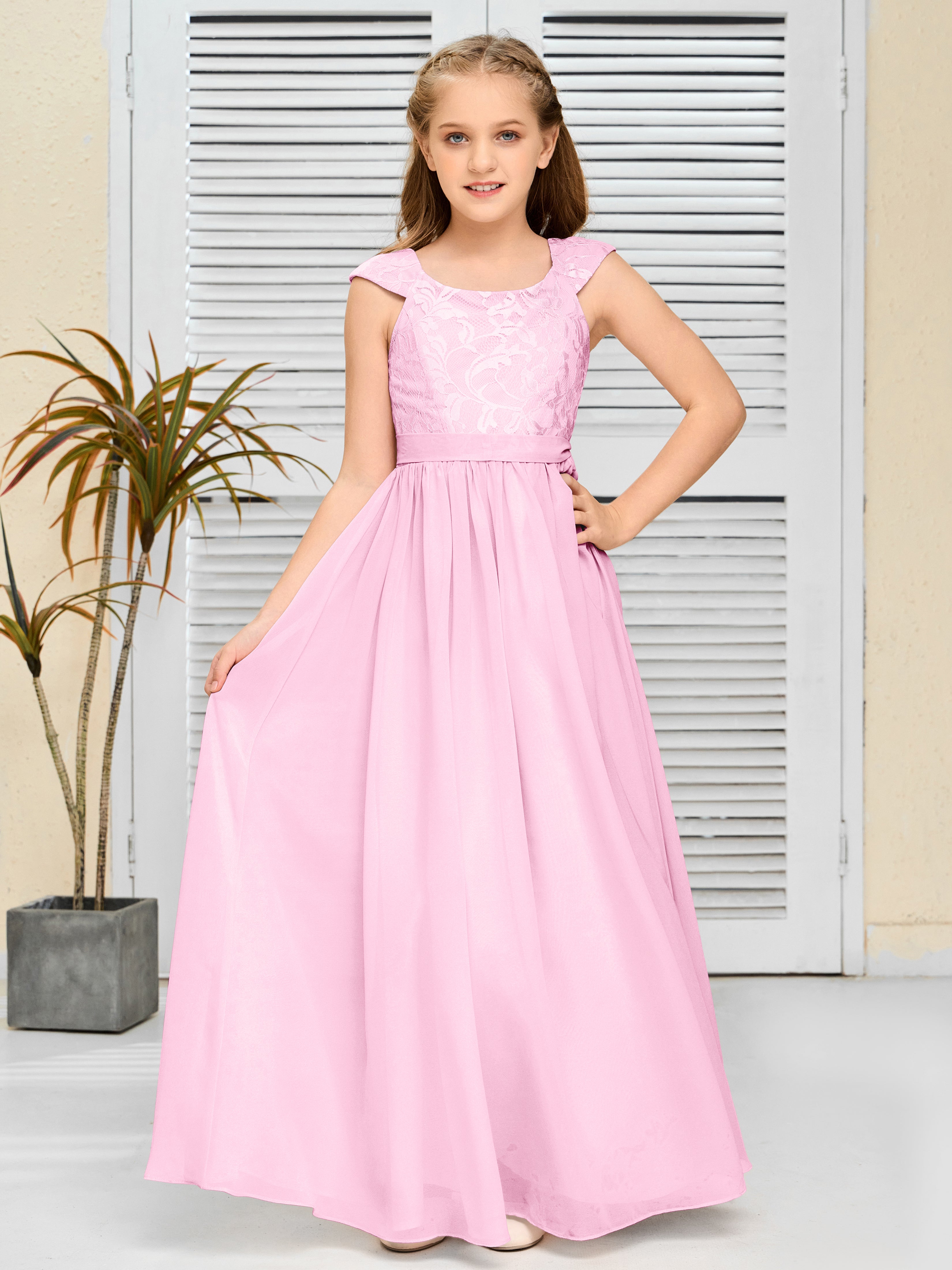 A Line Chiffon Lace Junior Bridesmaid Dress
