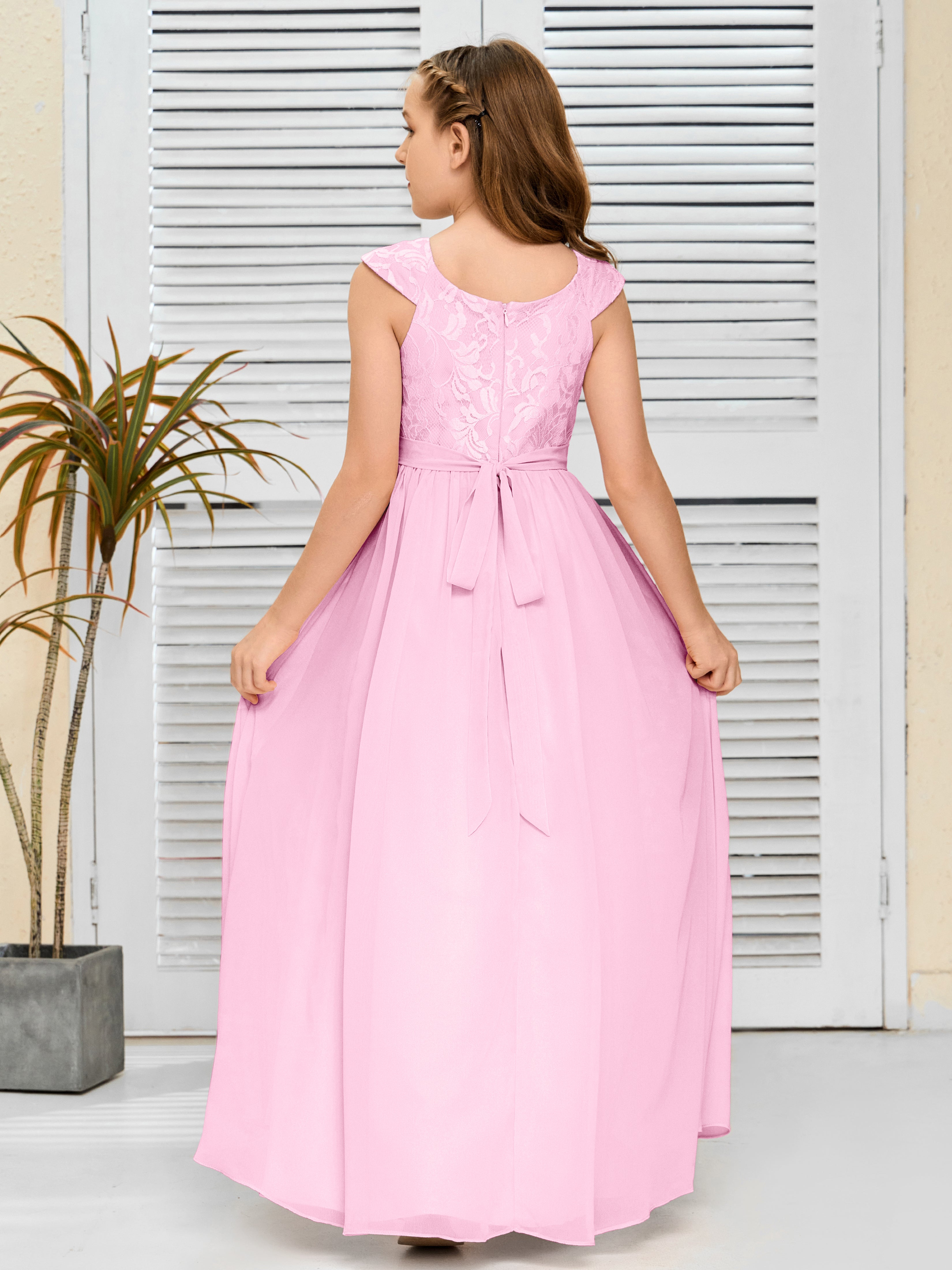 A Line Chiffon Lace Junior Bridesmaid Dress