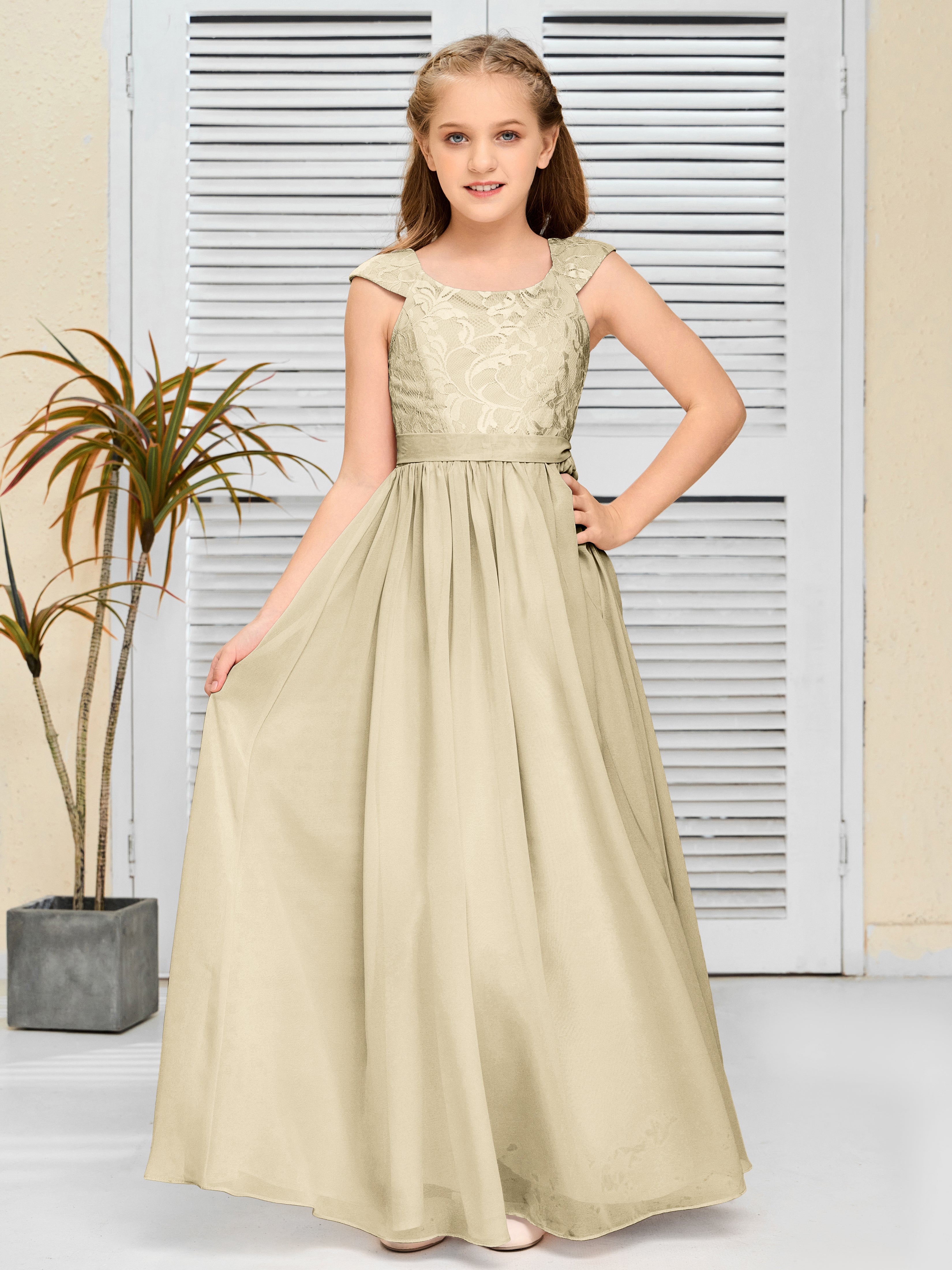 A Line Chiffon Lace Junior Bridesmaid Dress