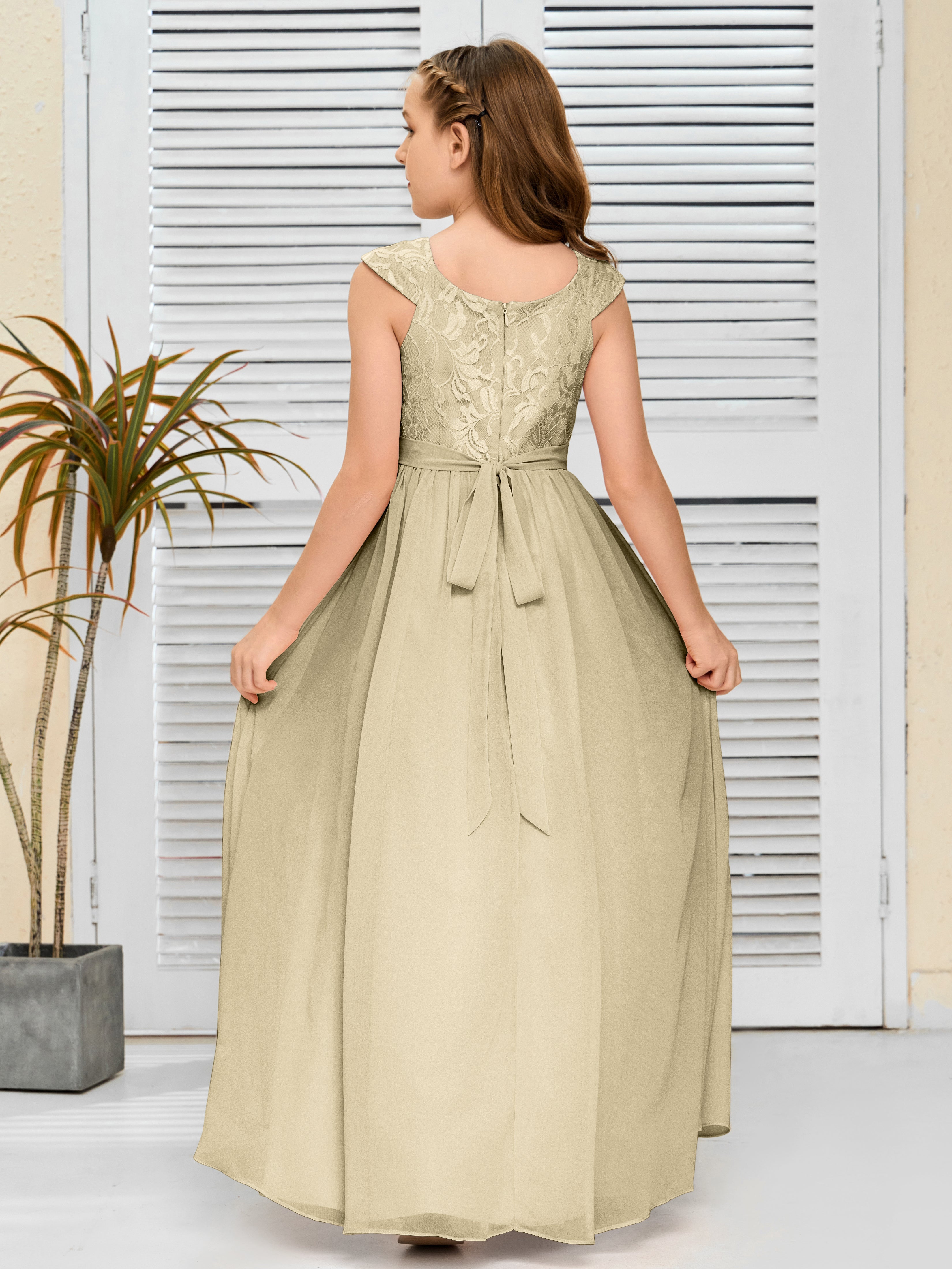 A Line Chiffon Lace Junior Bridesmaid Dress
