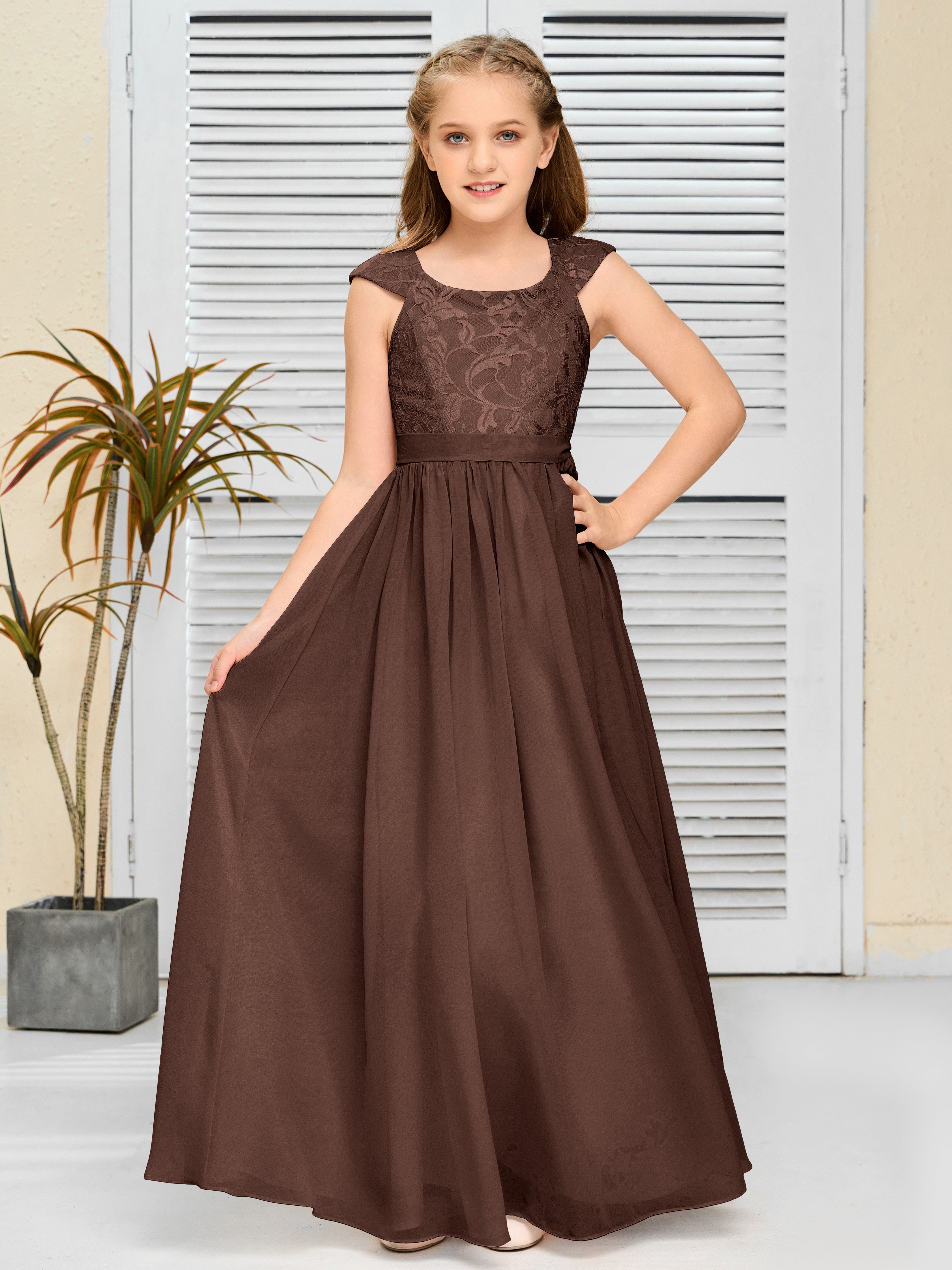 A Line Chiffon Lace Junior Bridesmaid Dress