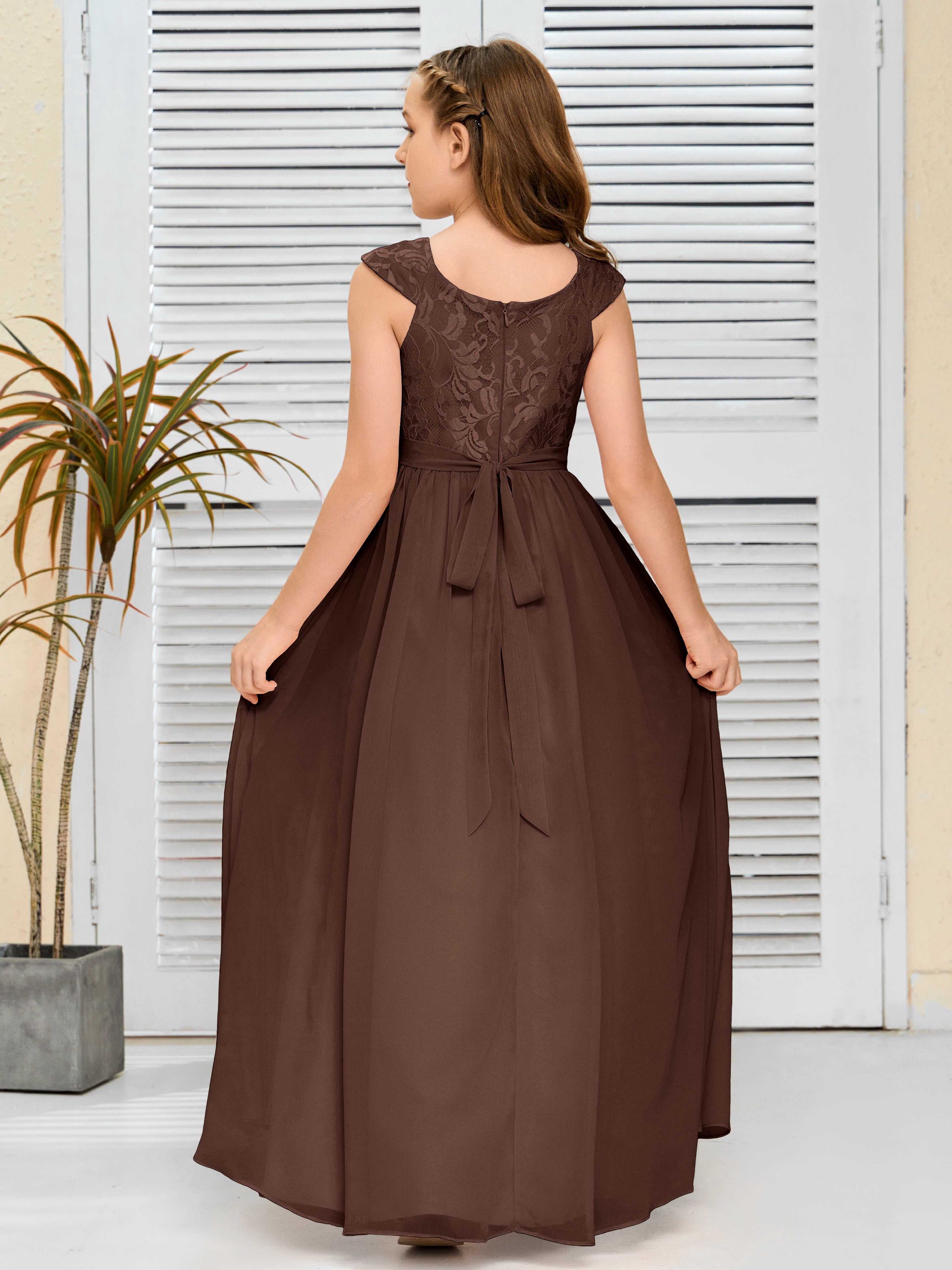 A Line Chiffon Lace Junior Bridesmaid Dress