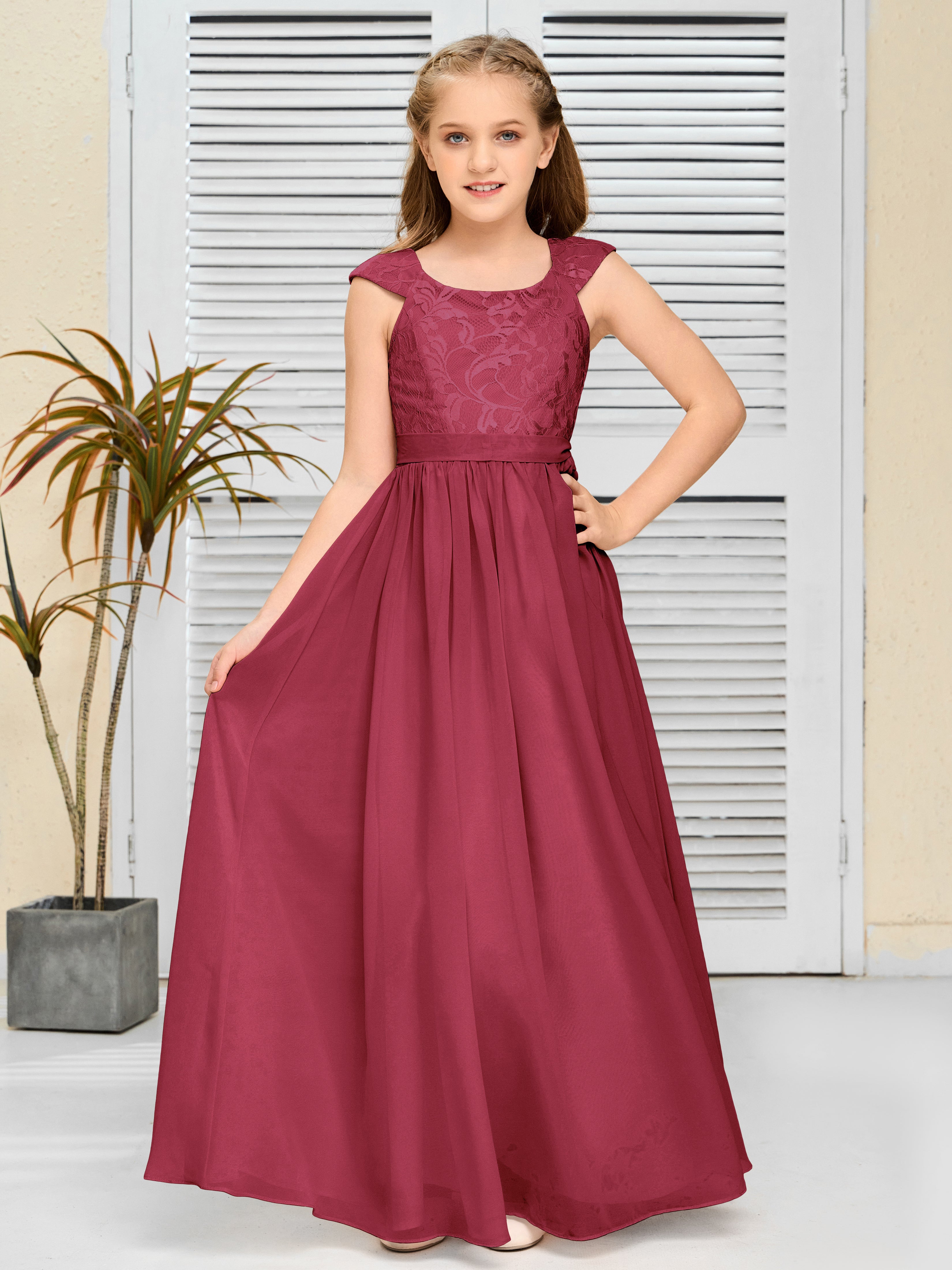A Line Chiffon Lace Junior Bridesmaid Dress