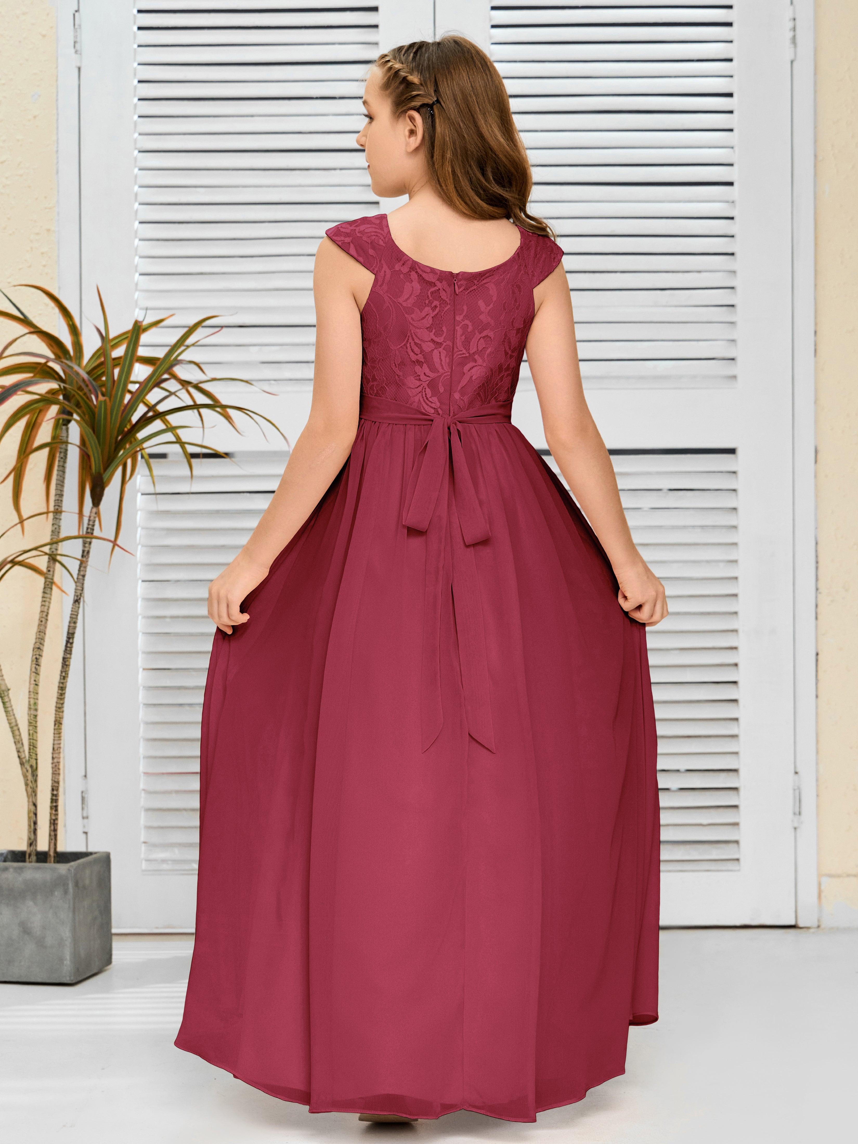A Line Chiffon Lace Junior Bridesmaid Dress