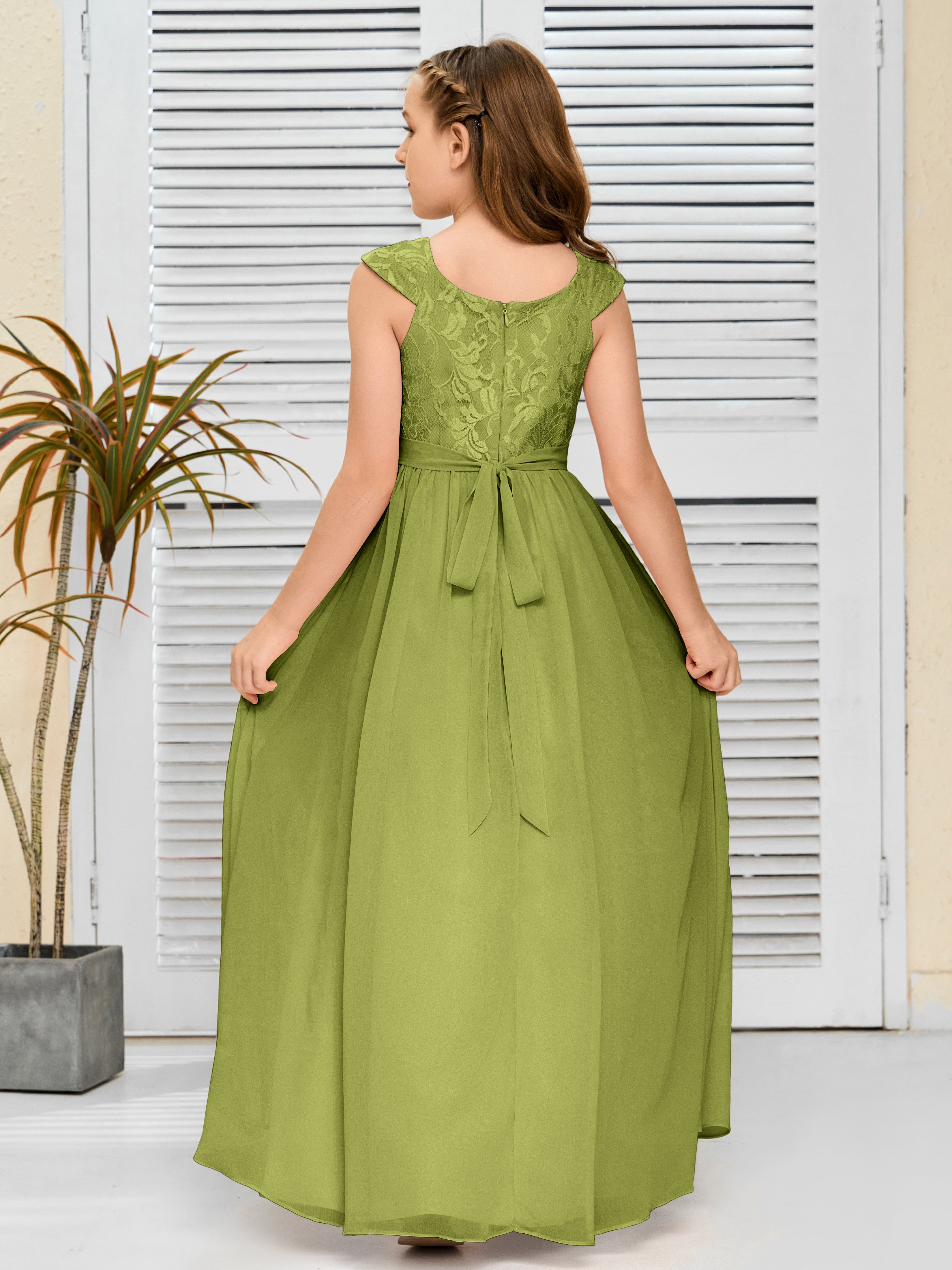 A Line Chiffon Lace Junior Bridesmaid Dress