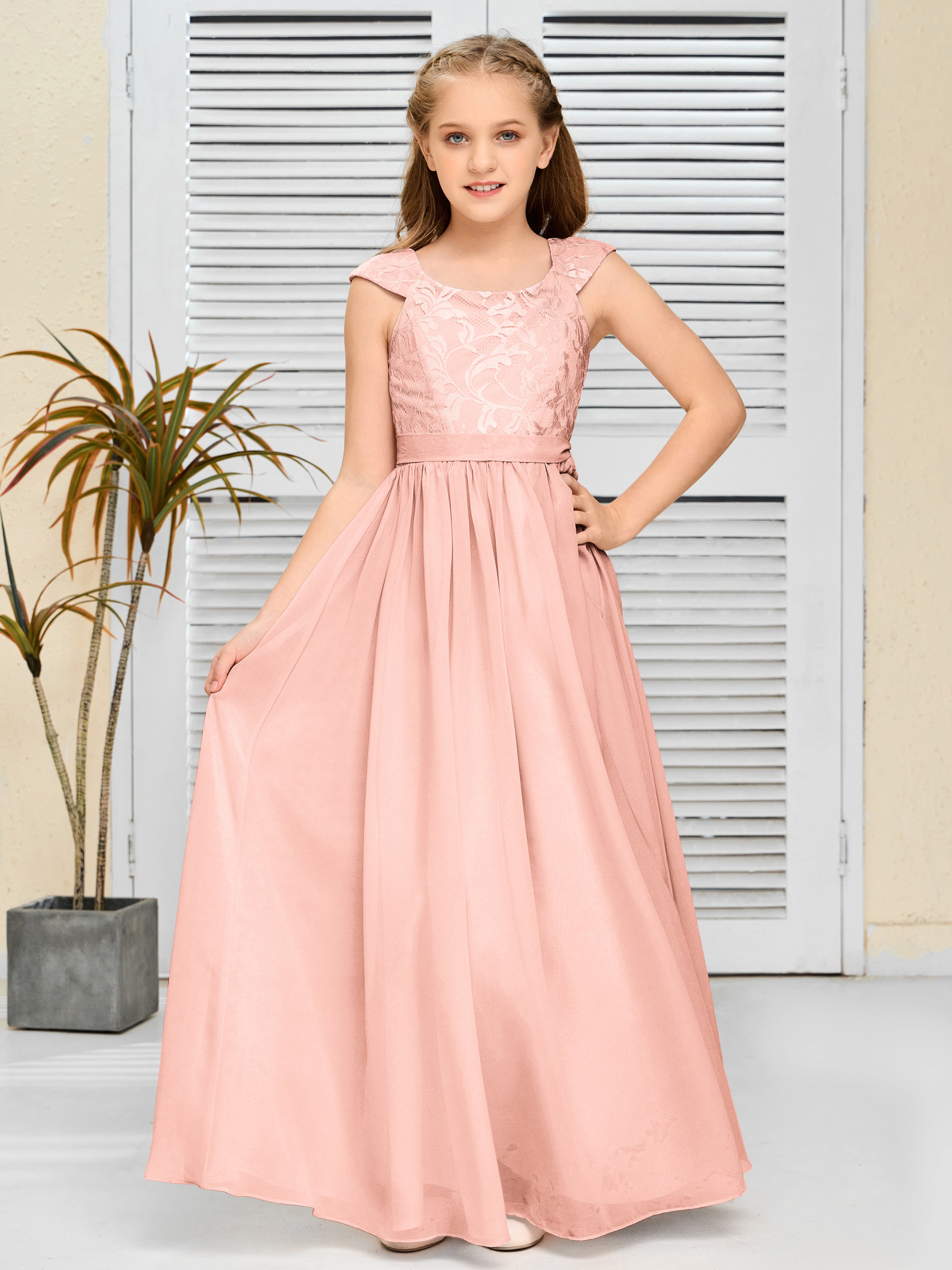 A Line Chiffon Lace Junior Bridesmaid Dress