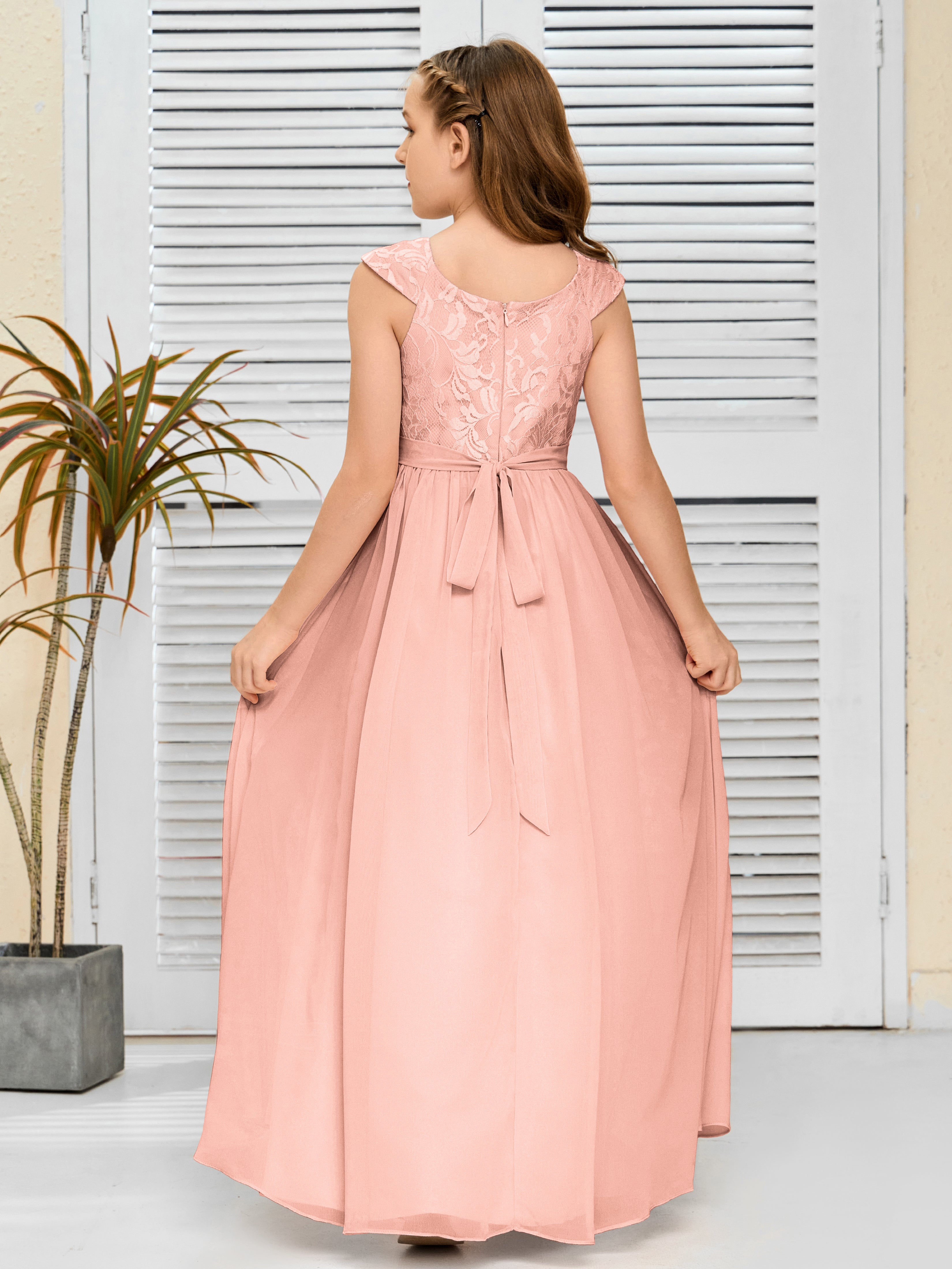 A Line Chiffon Lace Junior Bridesmaid Dress