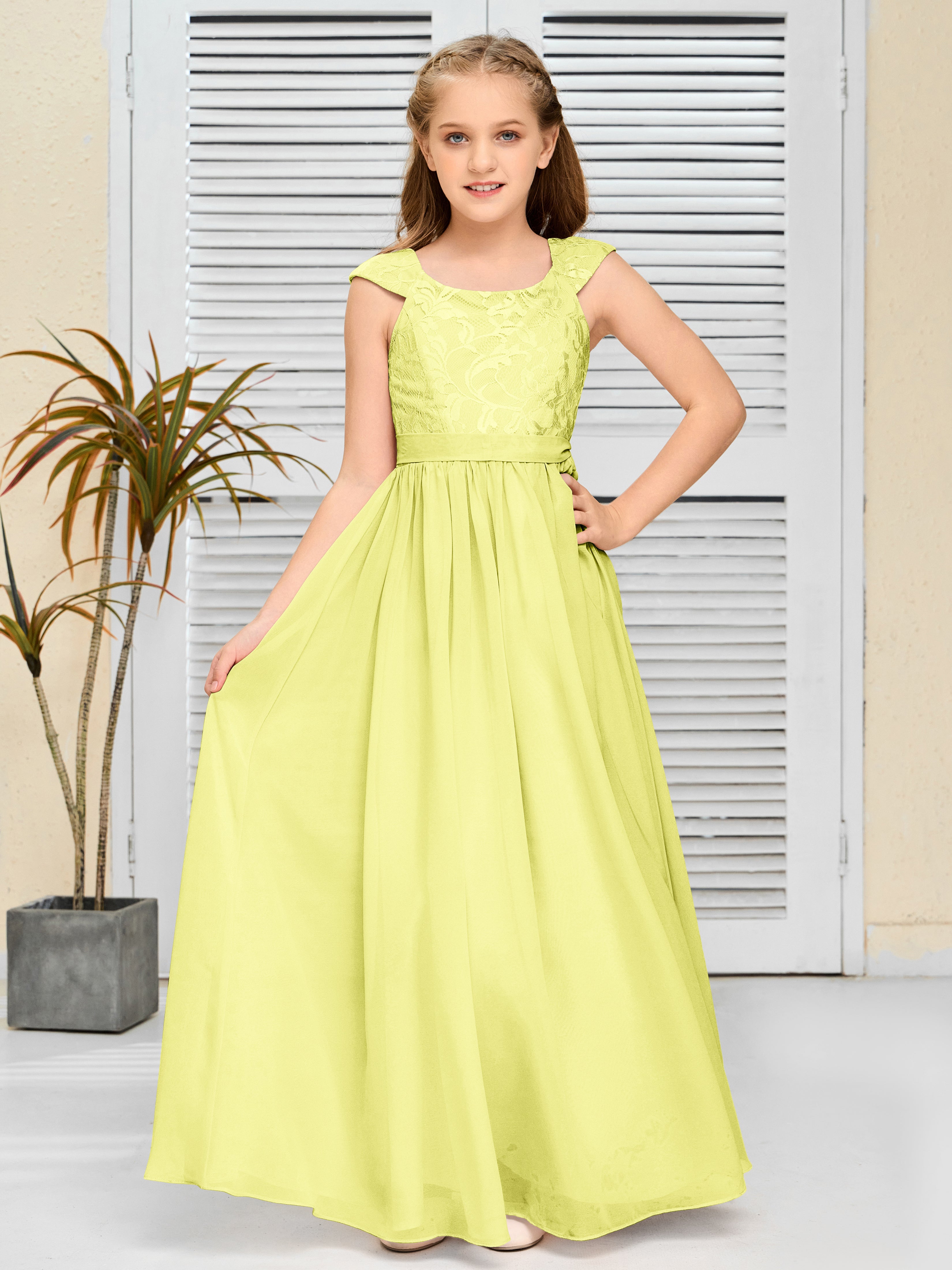 A Line Chiffon Lace Junior Bridesmaid Dress