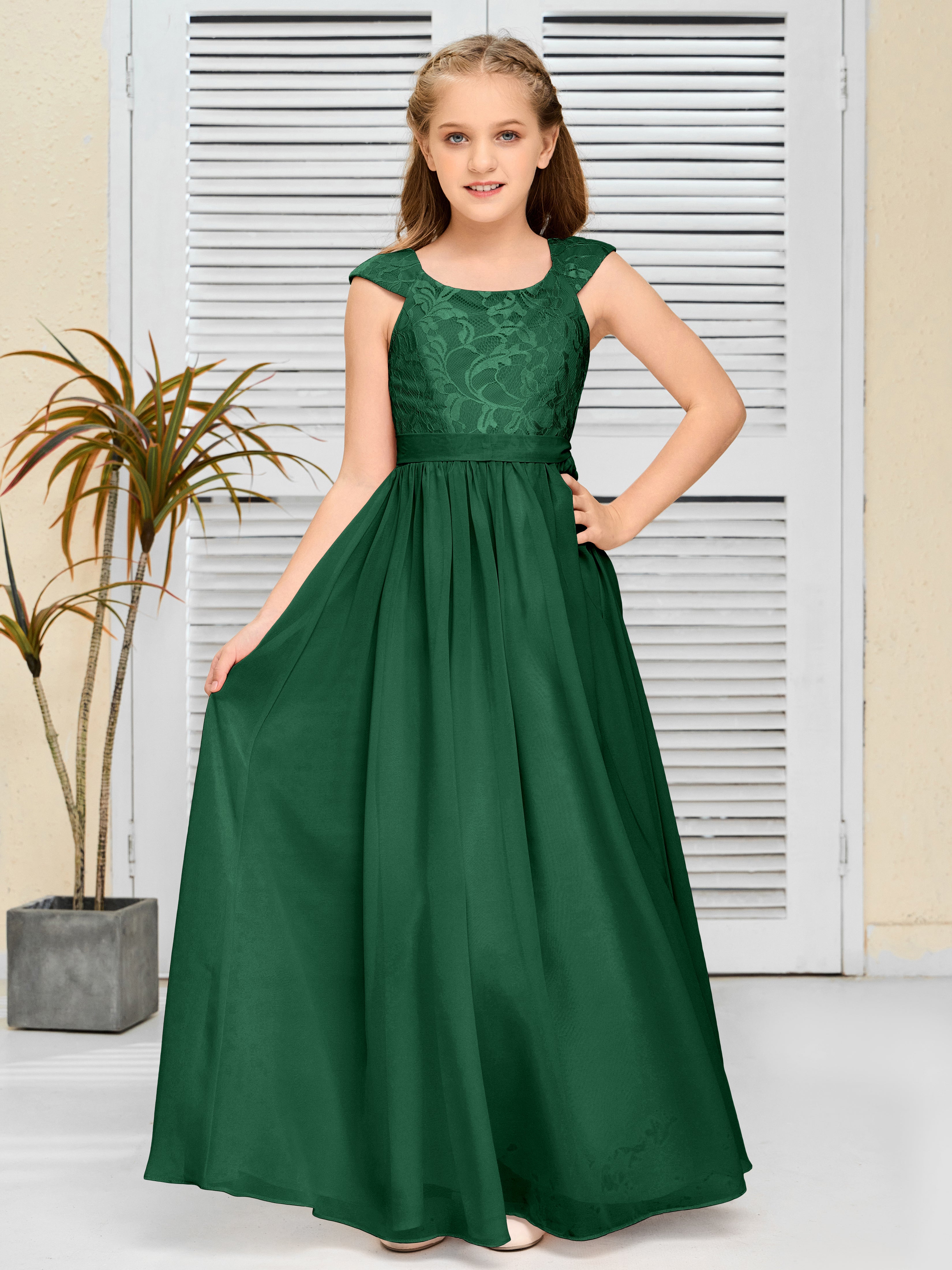 A Line Chiffon Lace Junior Bridesmaid Dress