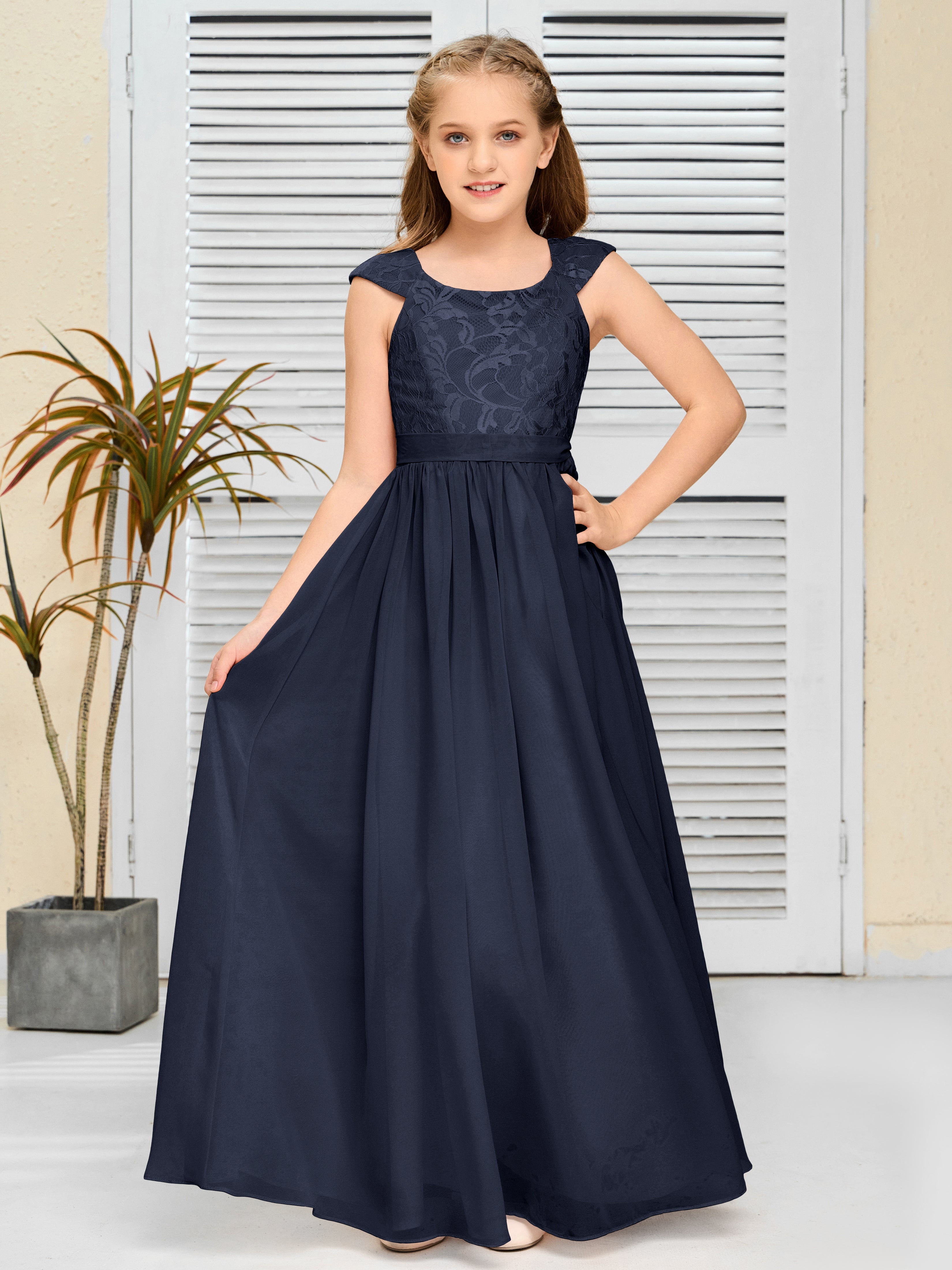 A Line Chiffon Lace Junior Bridesmaid Dress