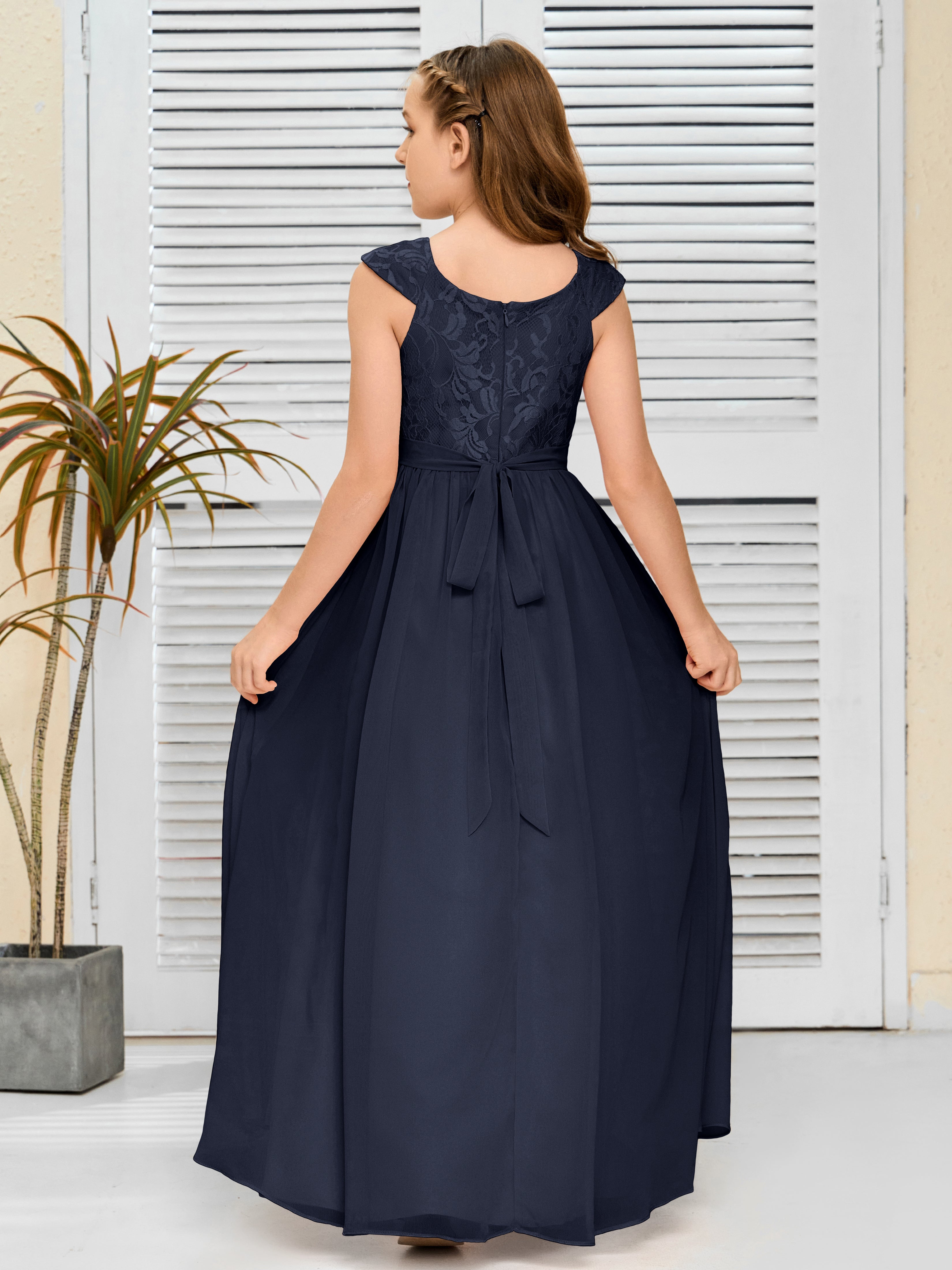 A Line Chiffon Lace Junior Bridesmaid Dress