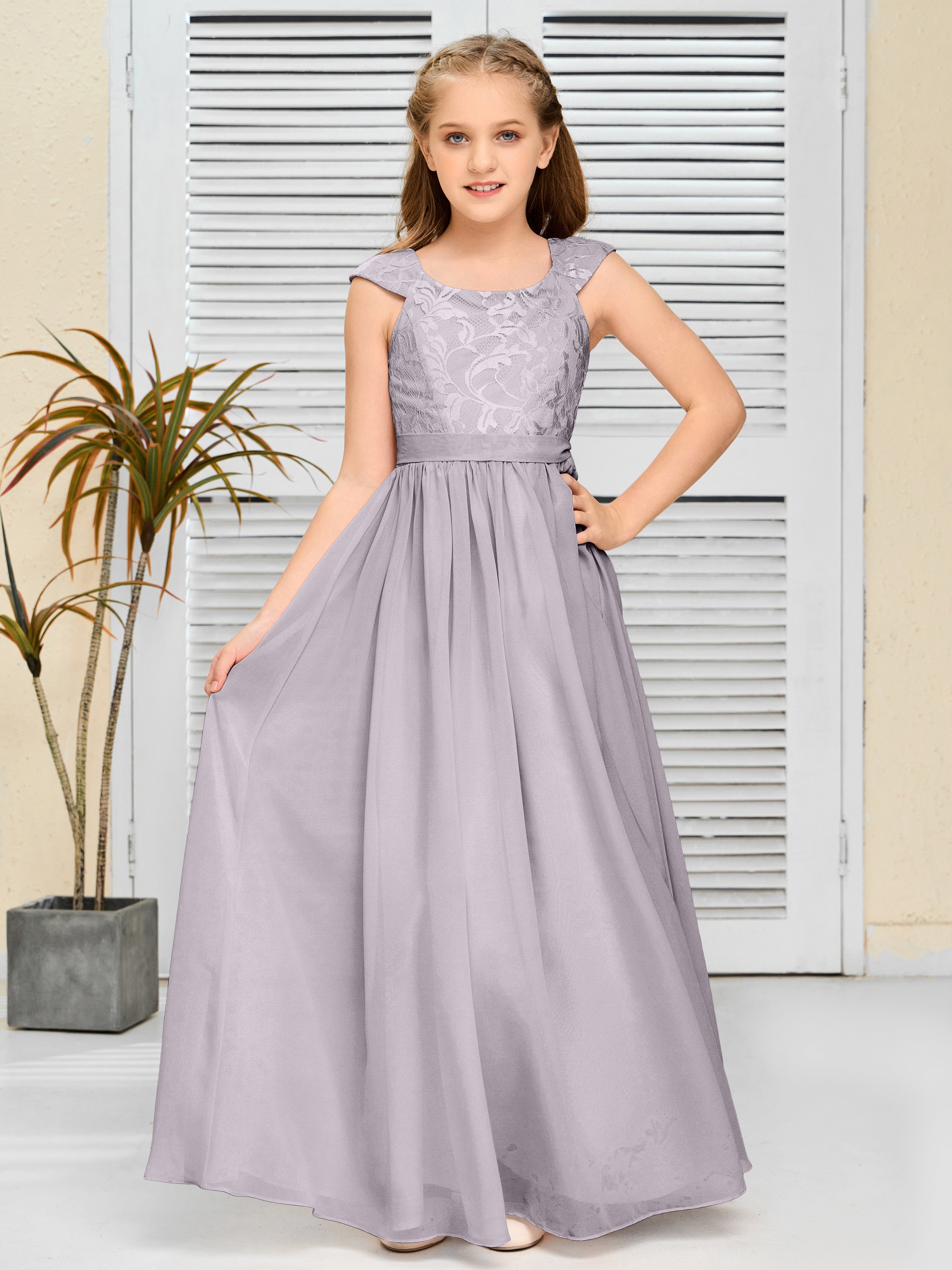 A Line Chiffon Lace Junior Bridesmaid Dress