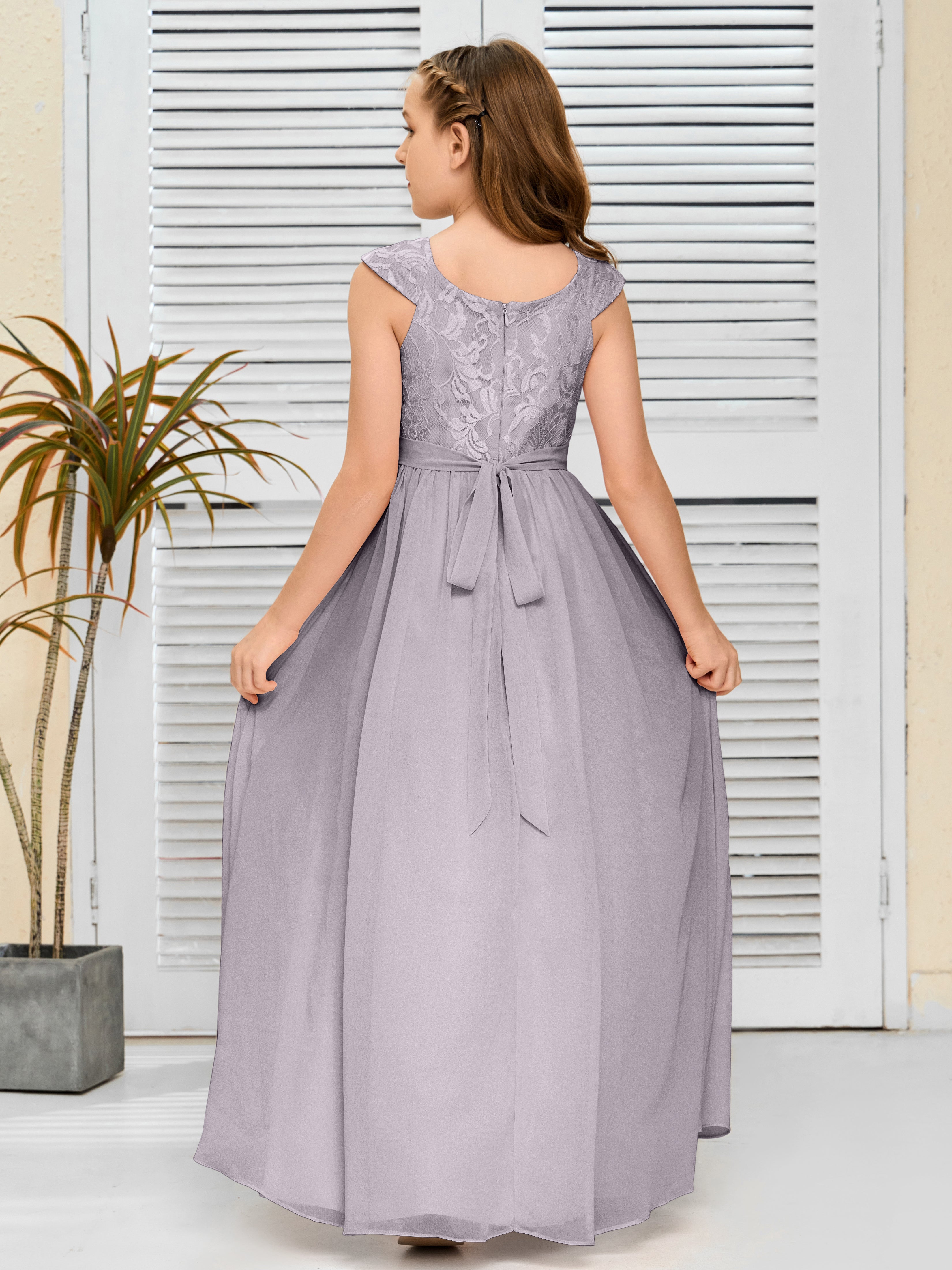 A Line Chiffon Lace Junior Bridesmaid Dress