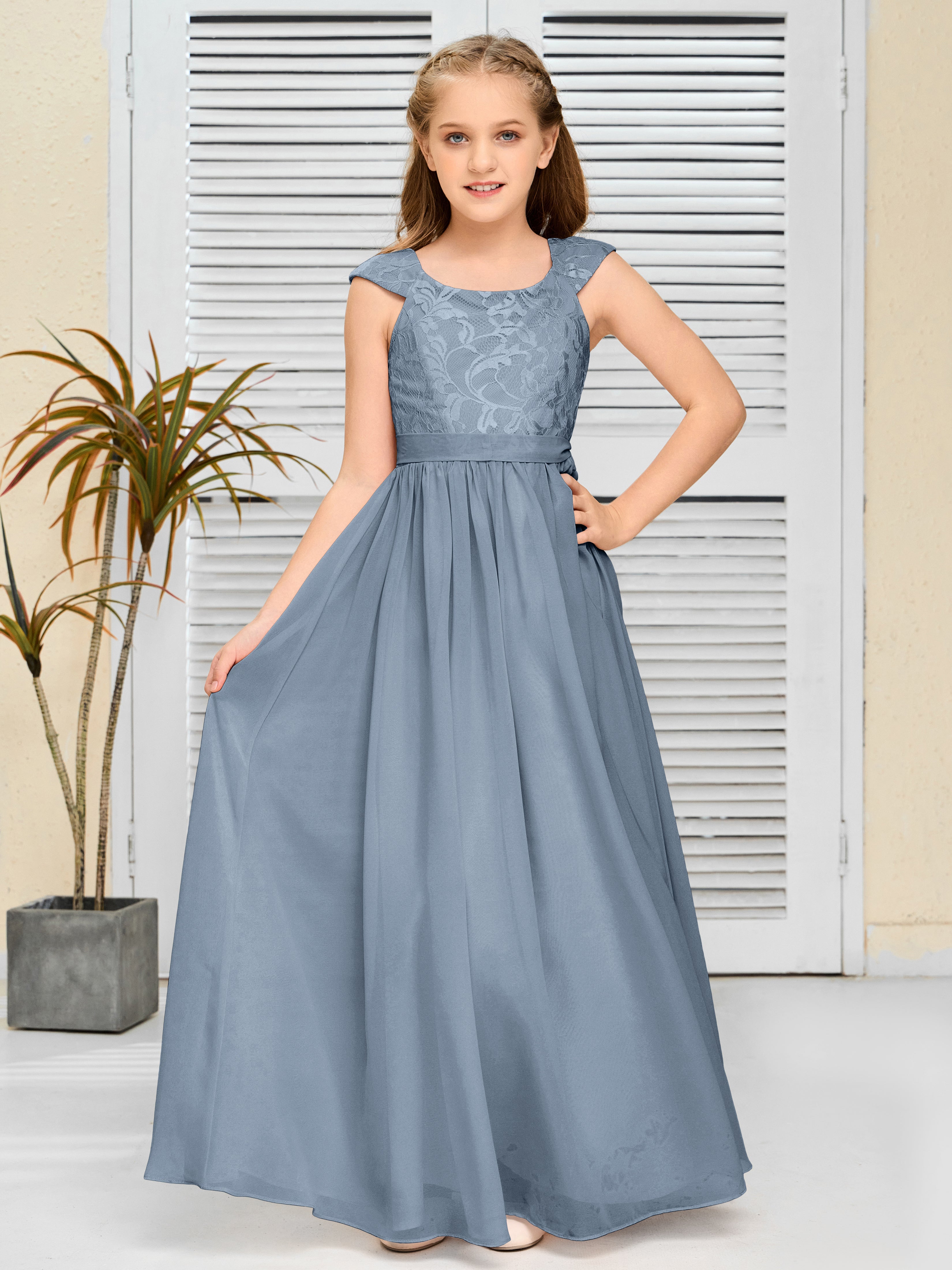A Line Chiffon Lace Junior Bridesmaid Dress