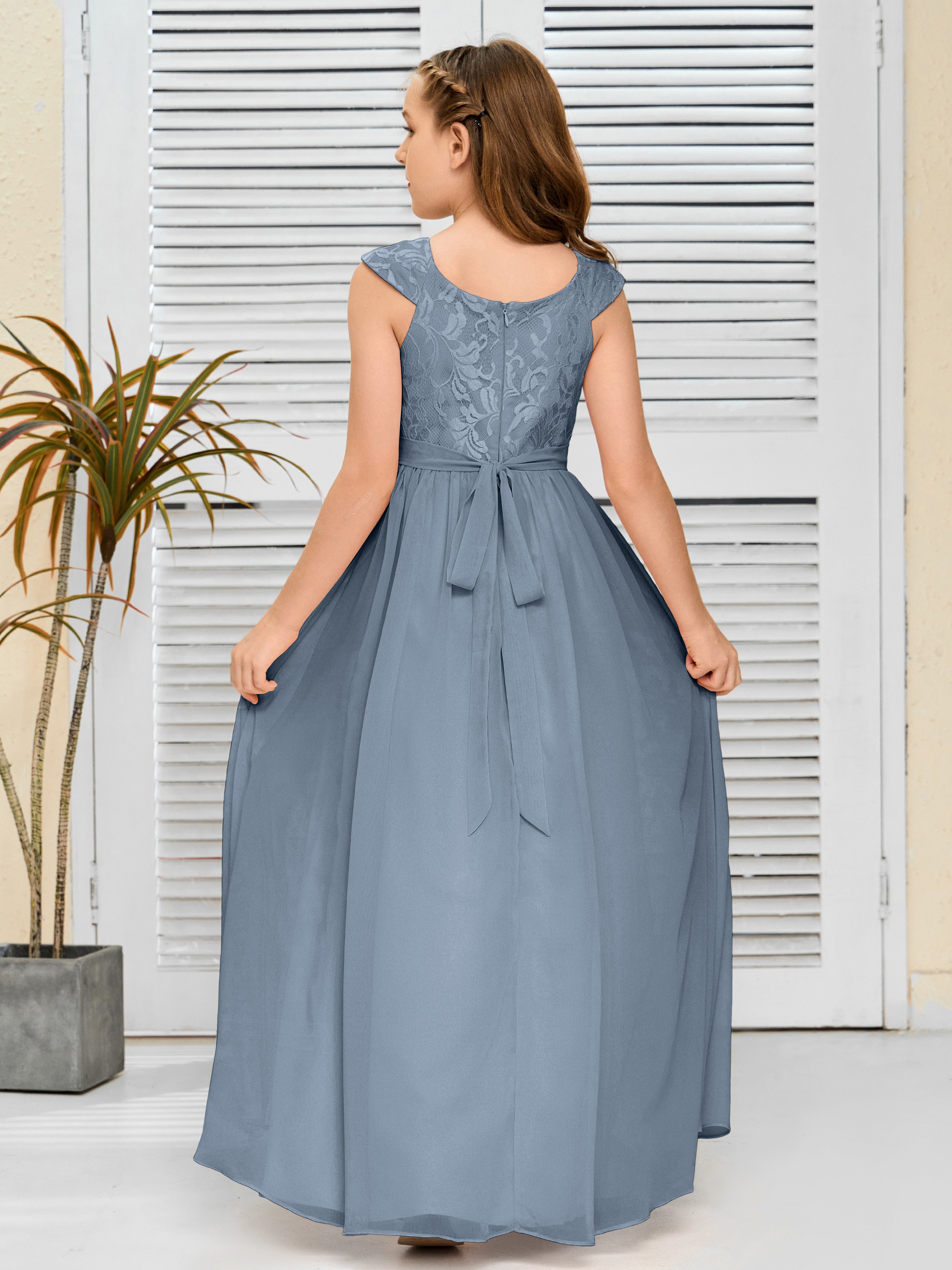 A Line Chiffon Lace Junior Bridesmaid Dress