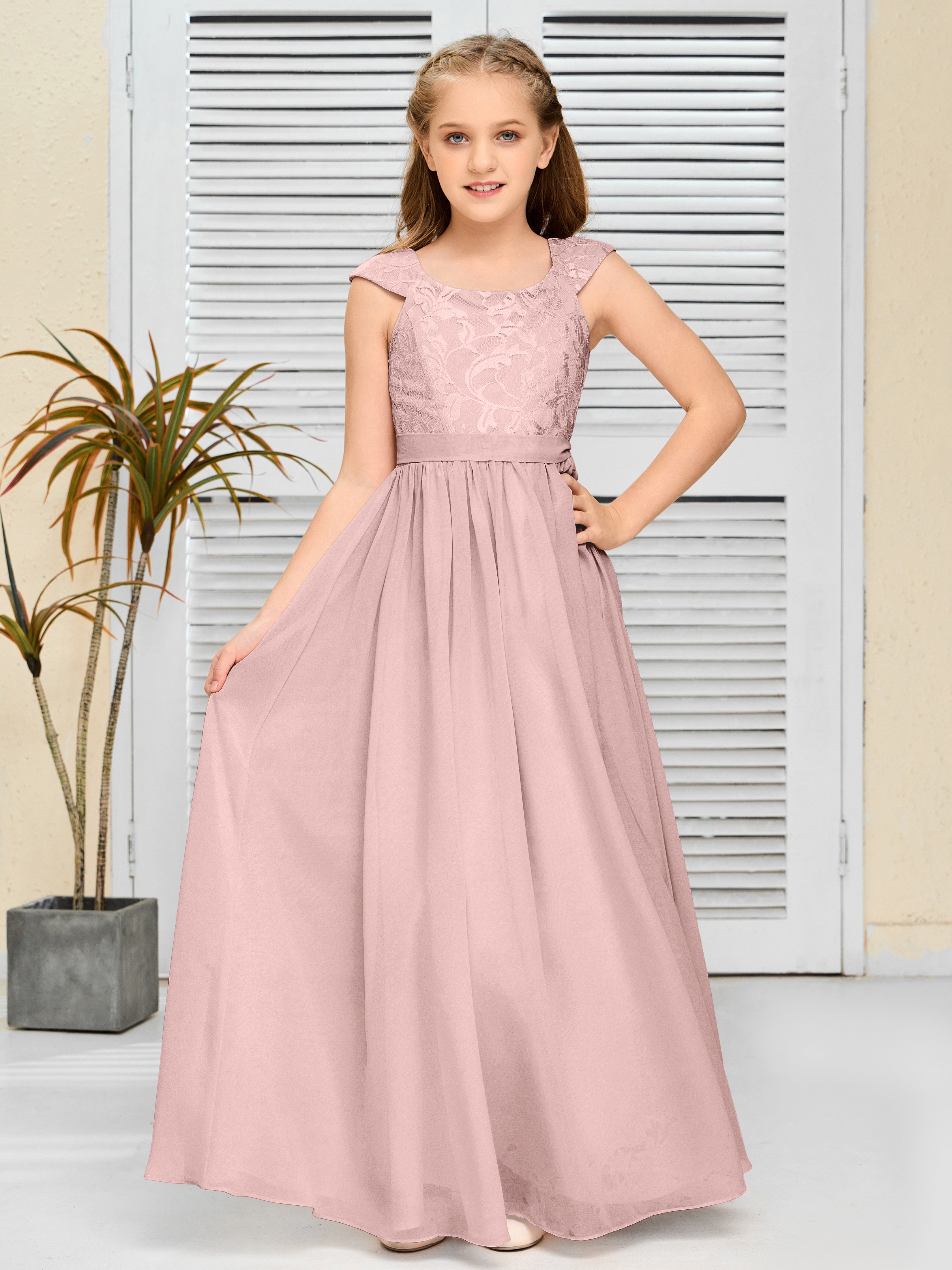 A Line Chiffon Lace Junior Bridesmaid Dress