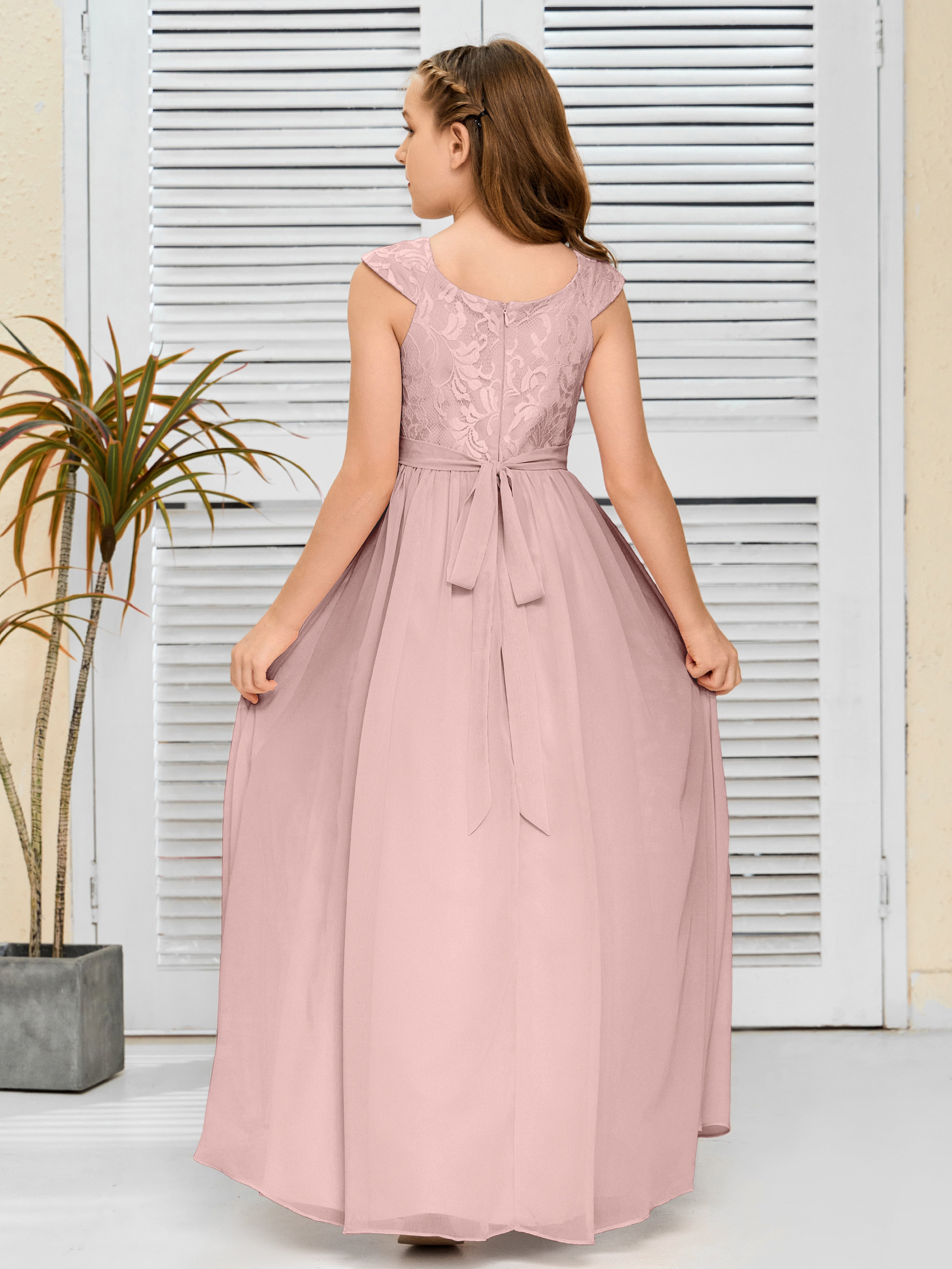 A Line Chiffon Lace Junior Bridesmaid Dress