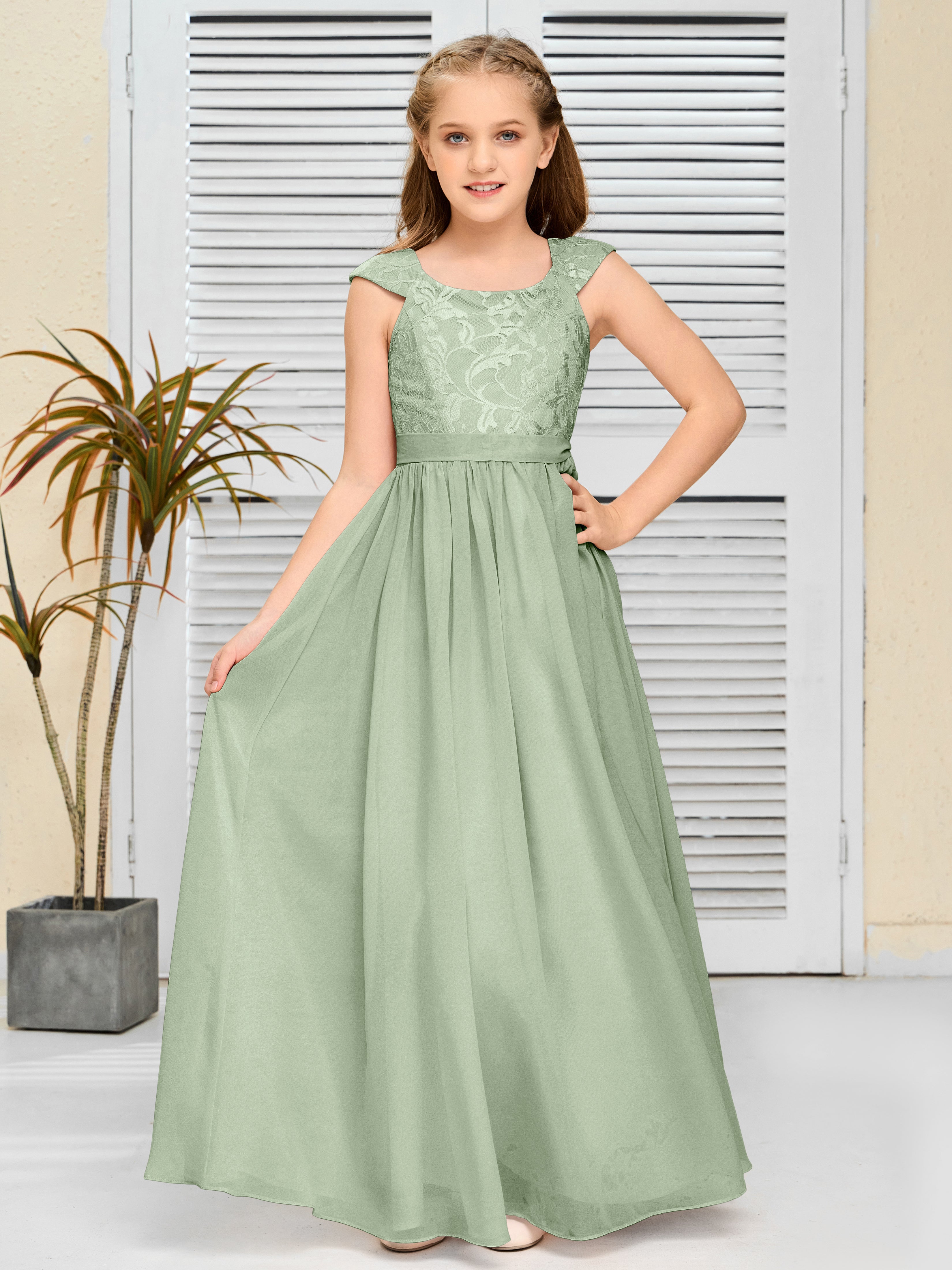 A Line Chiffon Lace Junior Bridesmaid Dress