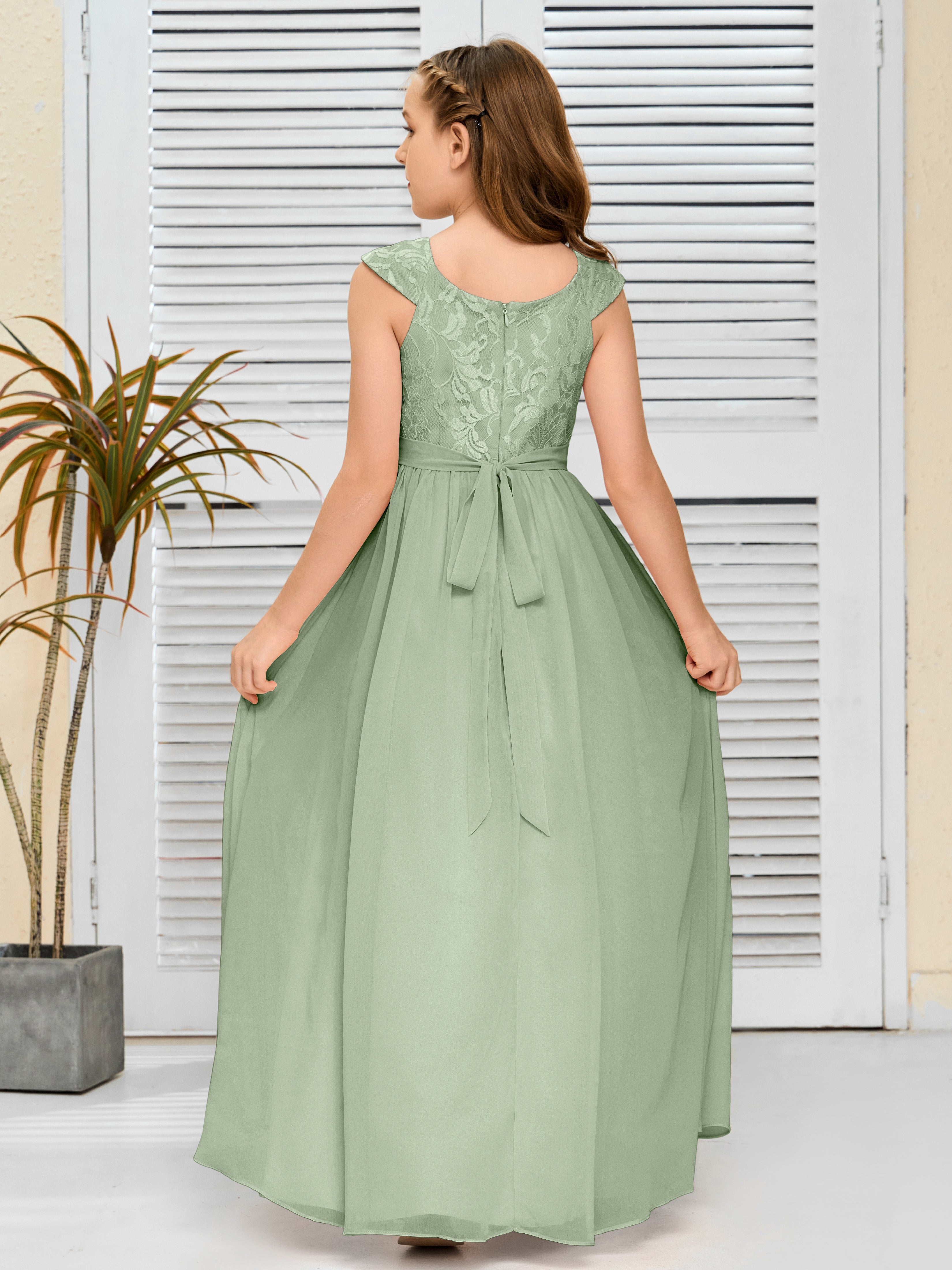 A Line Chiffon Lace Junior Bridesmaid Dress