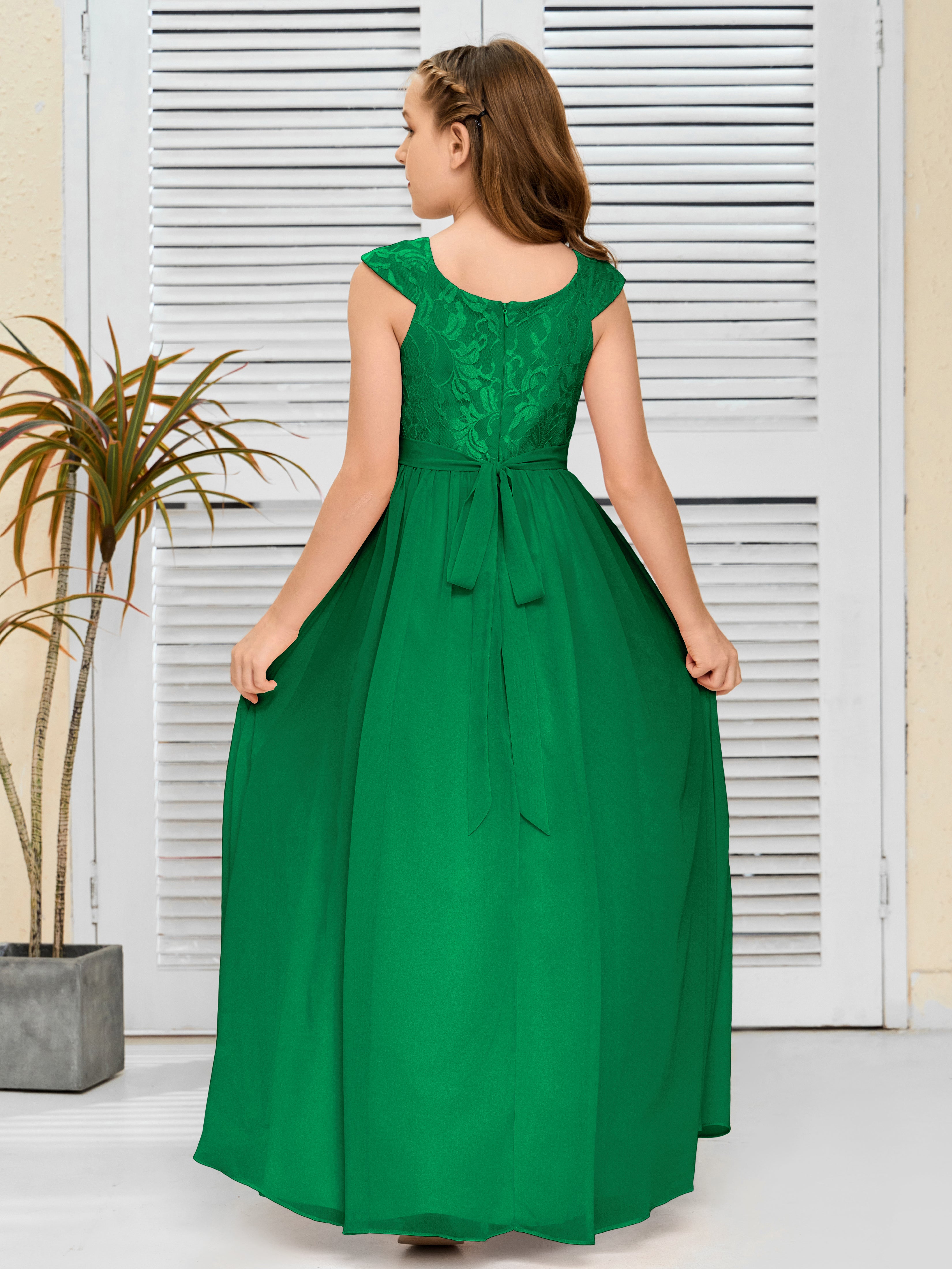 A Line Chiffon Lace Junior Bridesmaid Dress