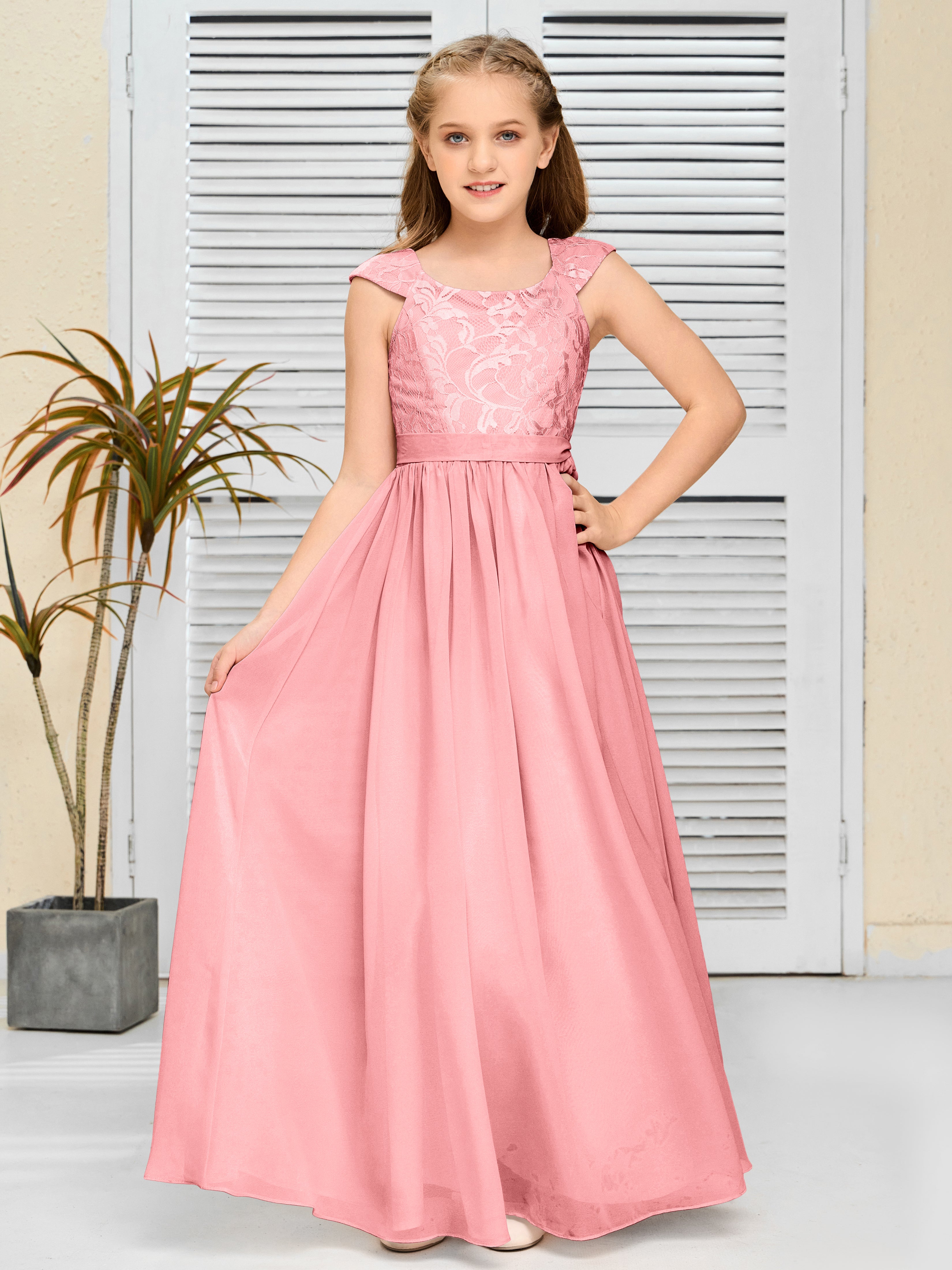 A Line Chiffon Lace Junior Bridesmaid Dress