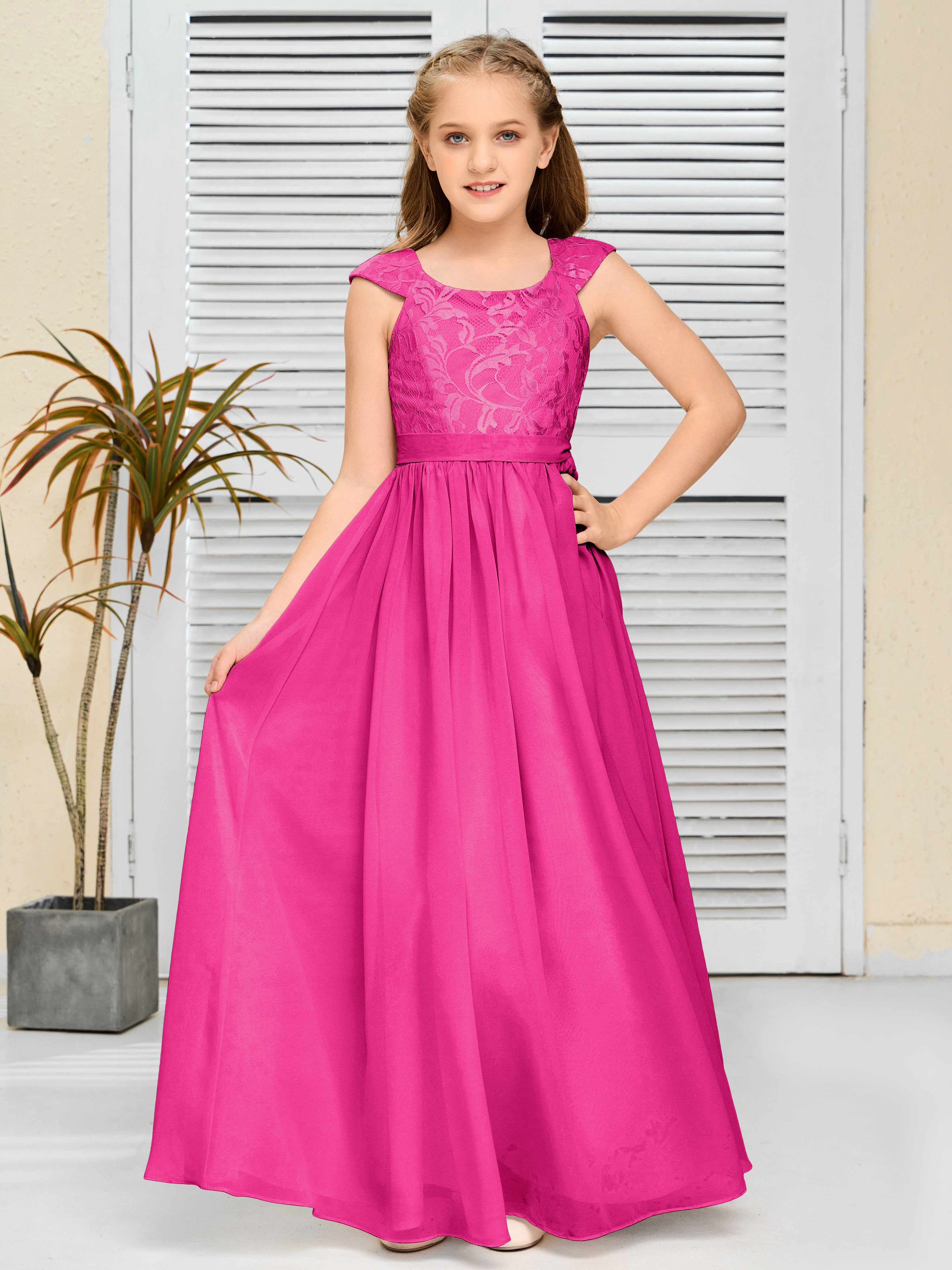 A Line Chiffon Lace Junior Bridesmaid Dress