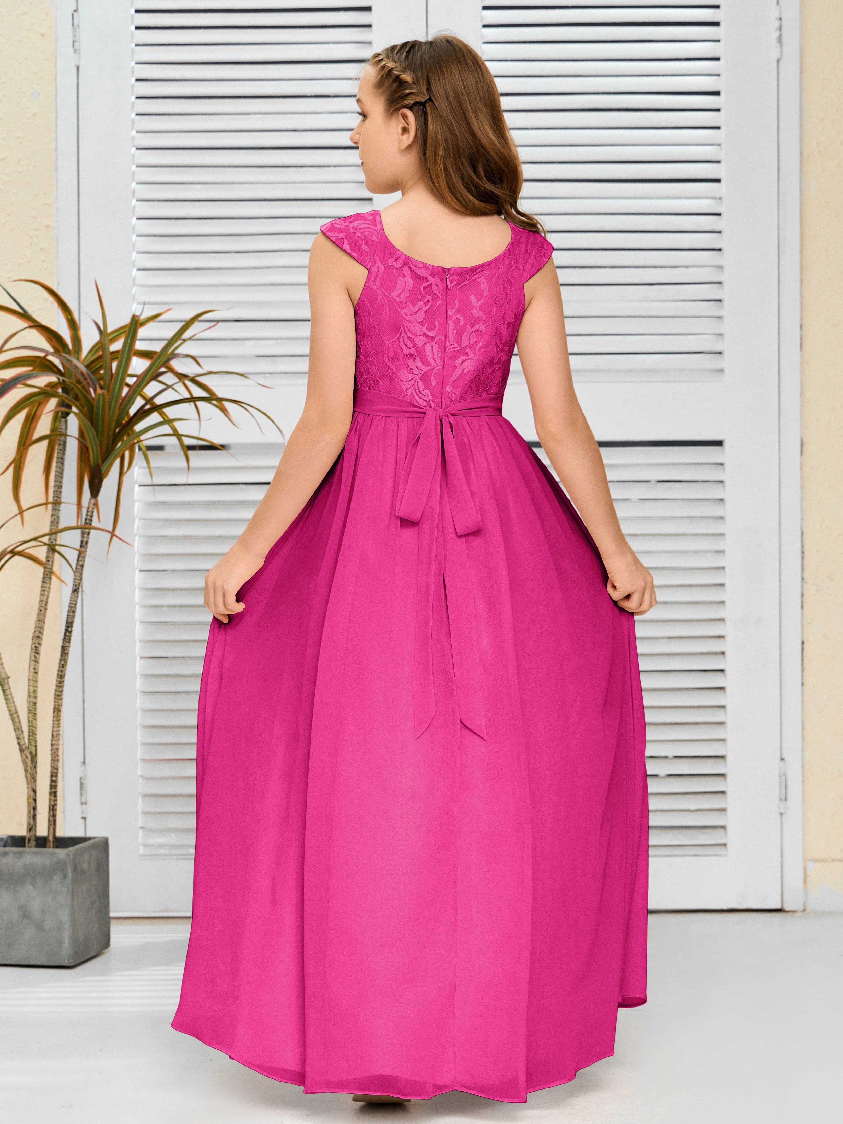 A Line Chiffon Lace Junior Bridesmaid Dress