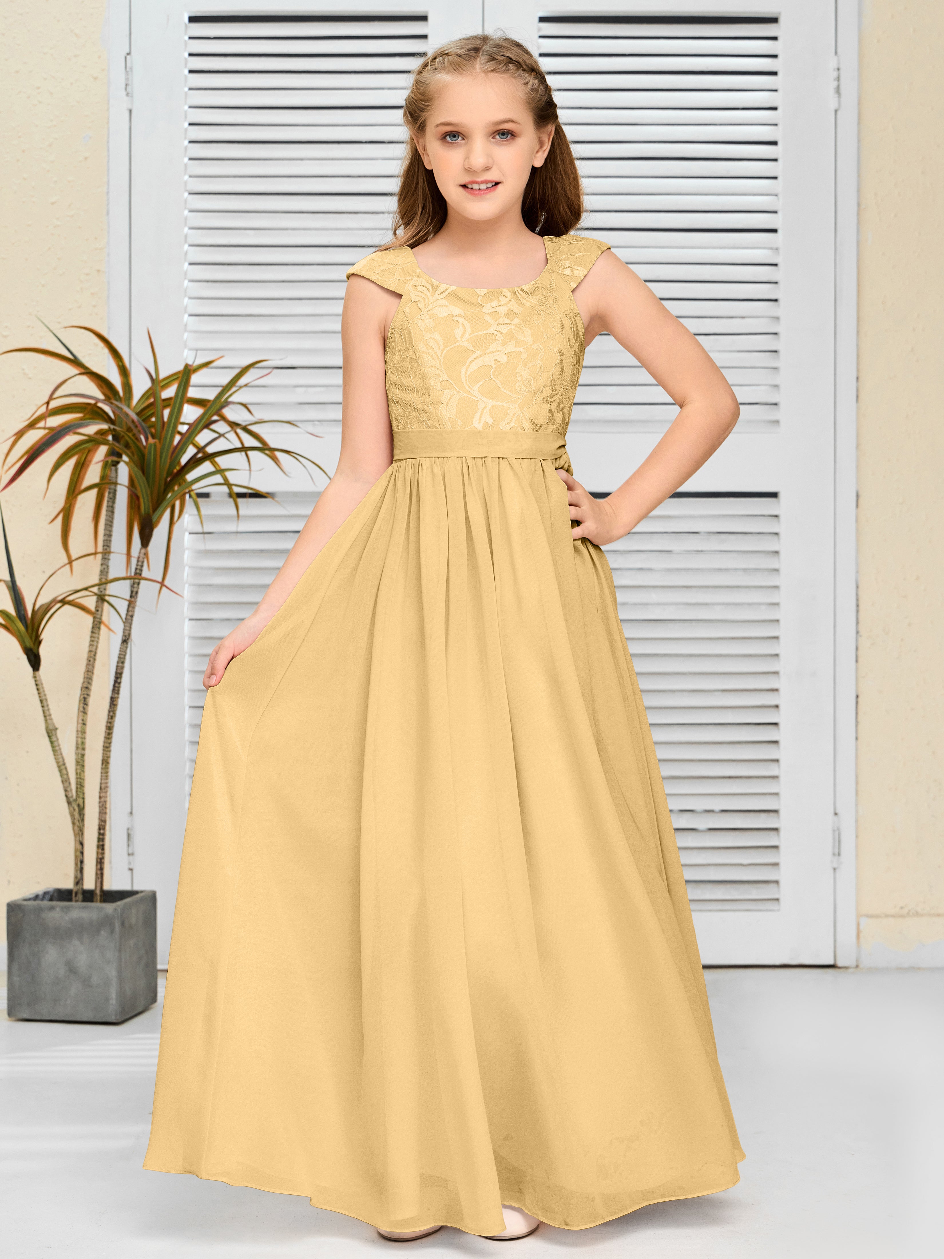 A Line Chiffon Lace Junior Bridesmaid Dress