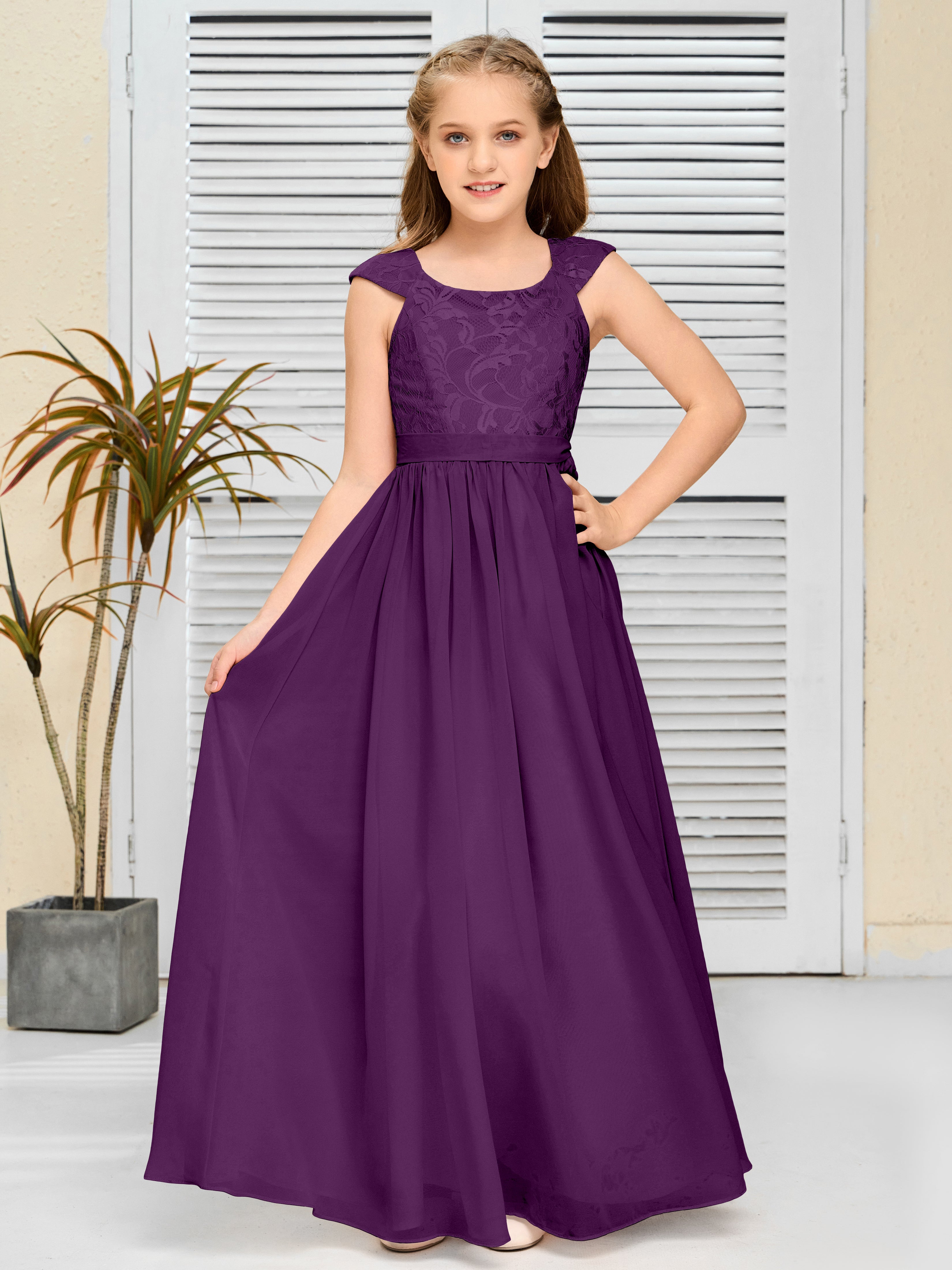 A Line Chiffon Lace Junior Bridesmaid Dress