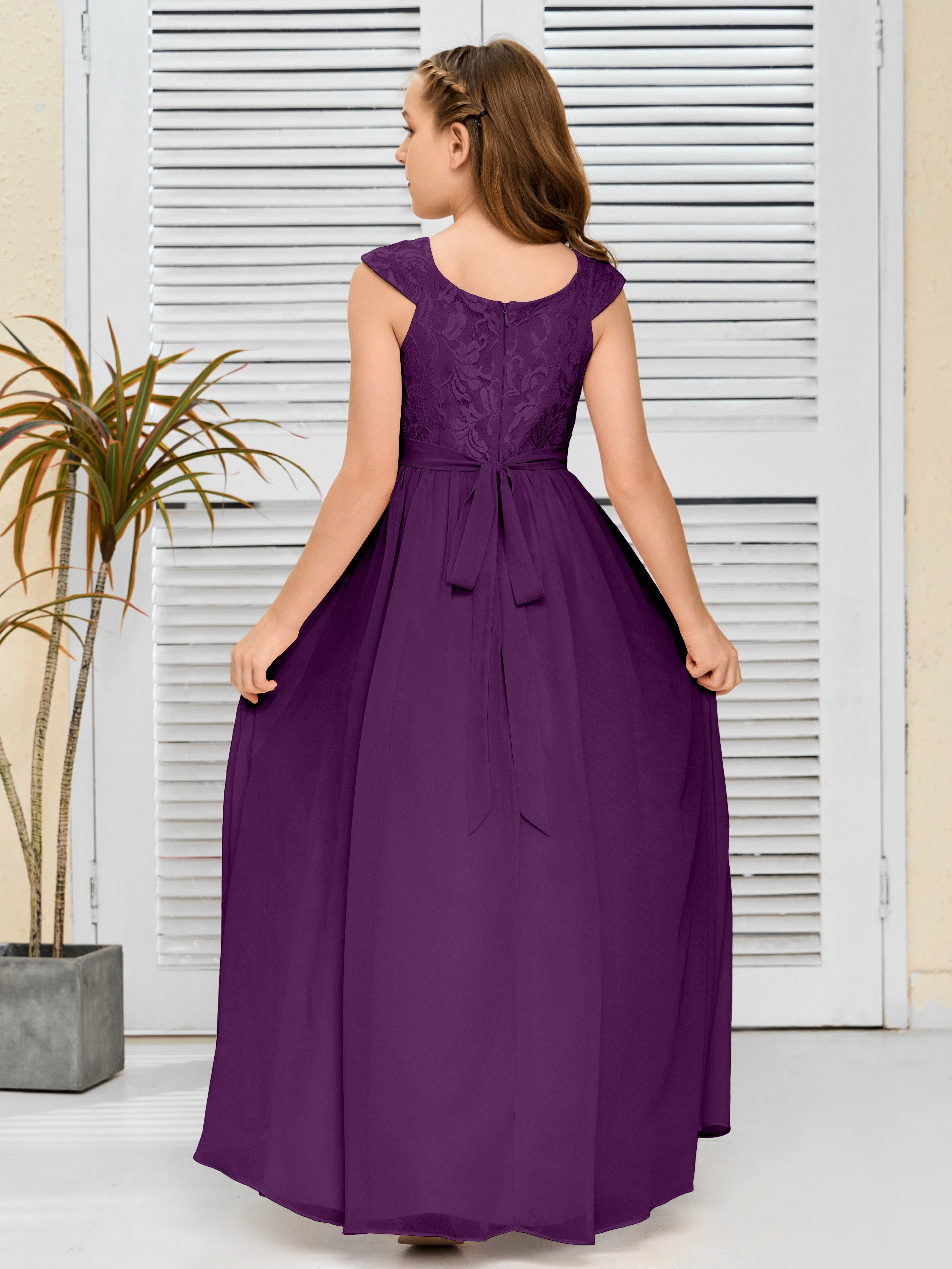 A Line Chiffon Lace Junior Bridesmaid Dress