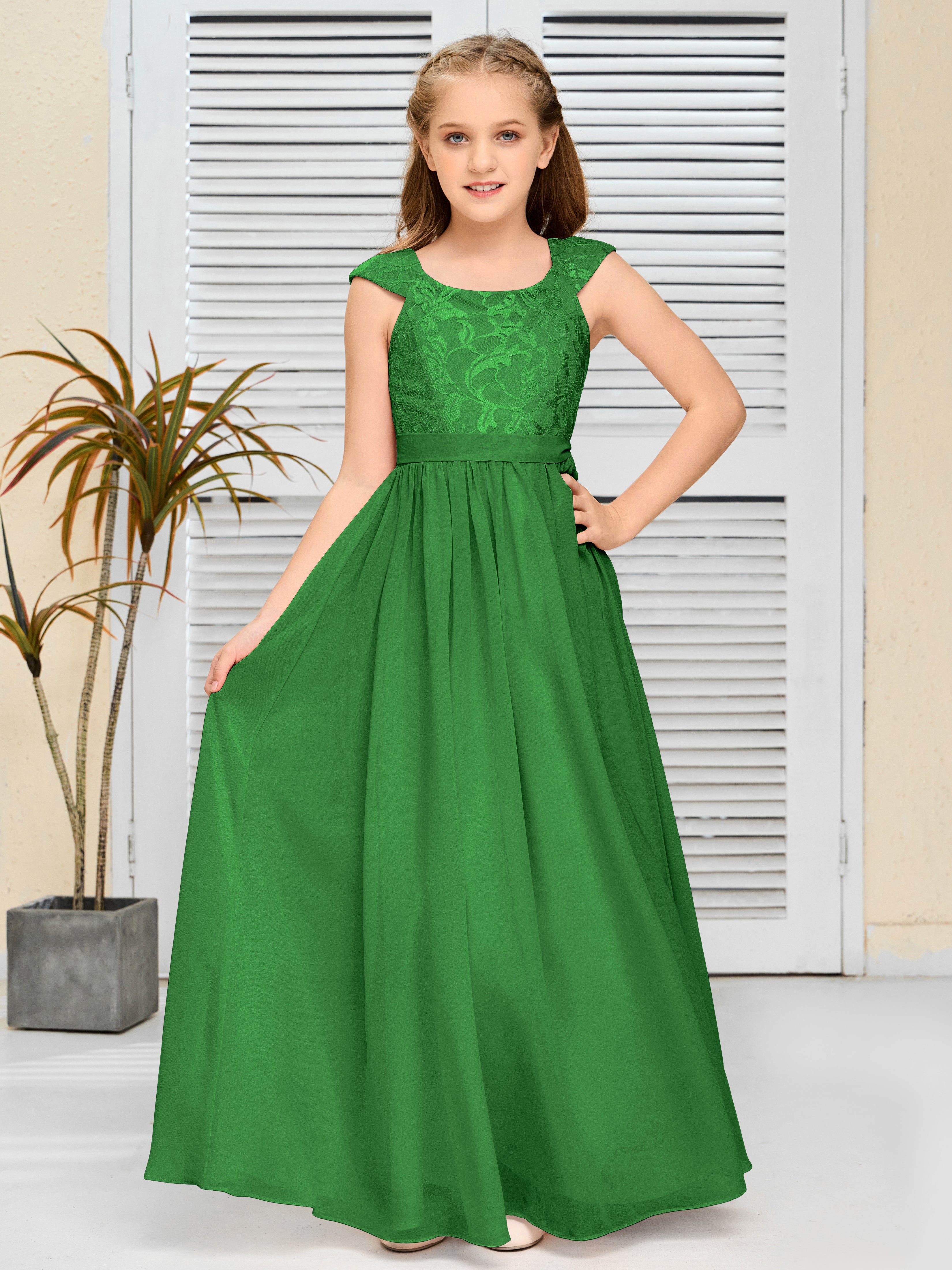 A Line Chiffon Lace Junior Bridesmaid Dress