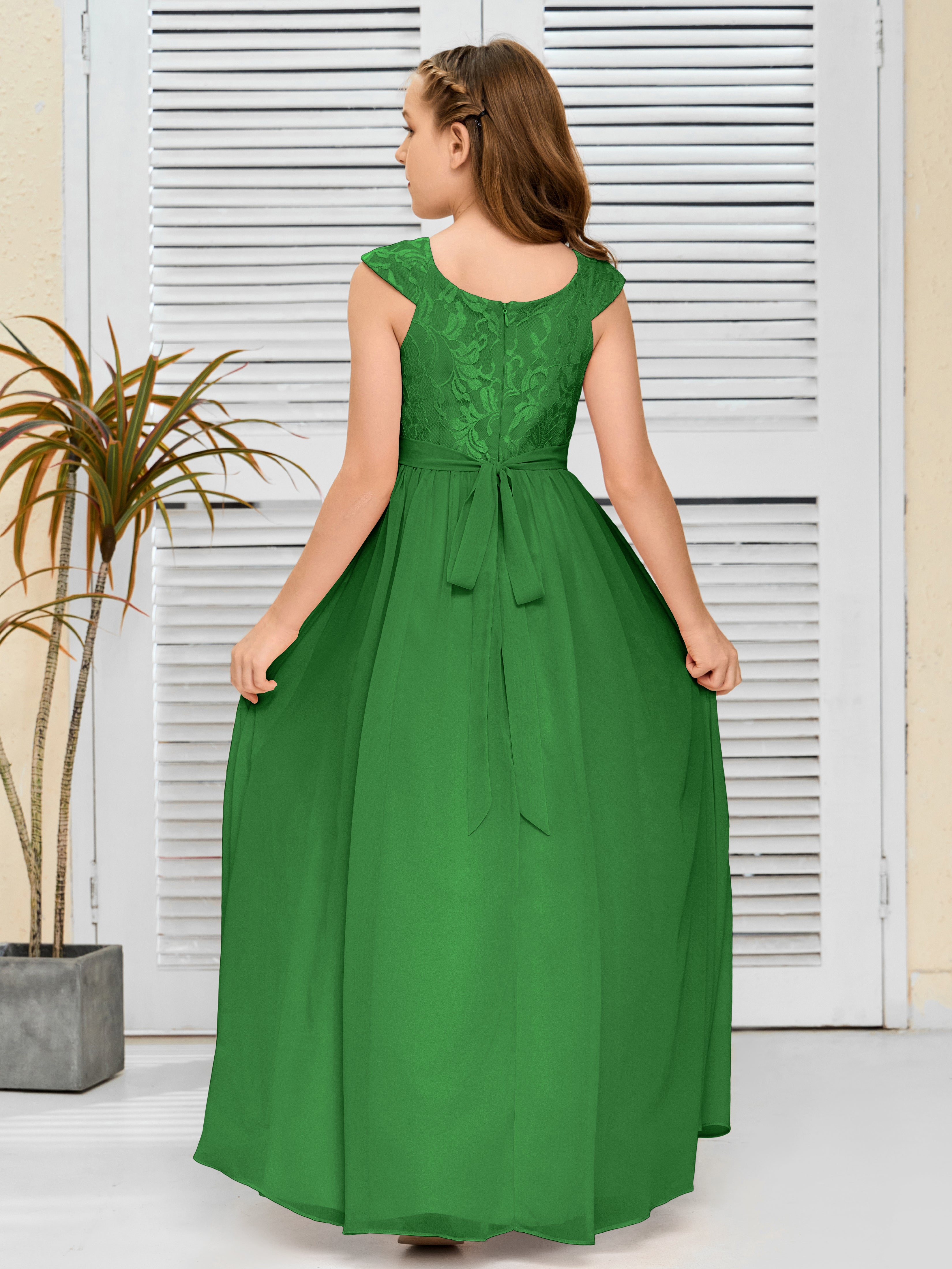 A Line Chiffon Lace Junior Bridesmaid Dress