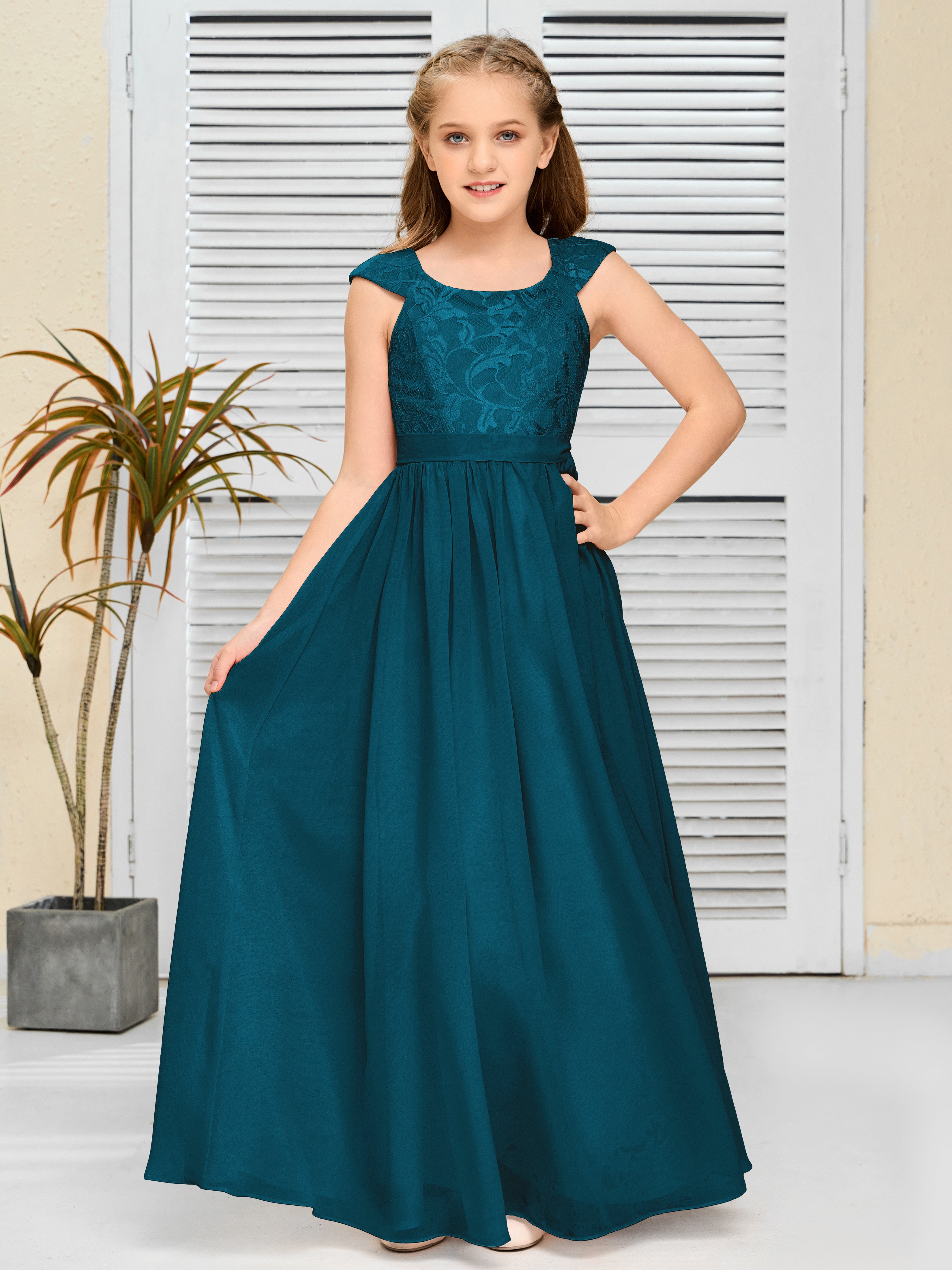 A Line Chiffon Lace Junior Bridesmaid Dress