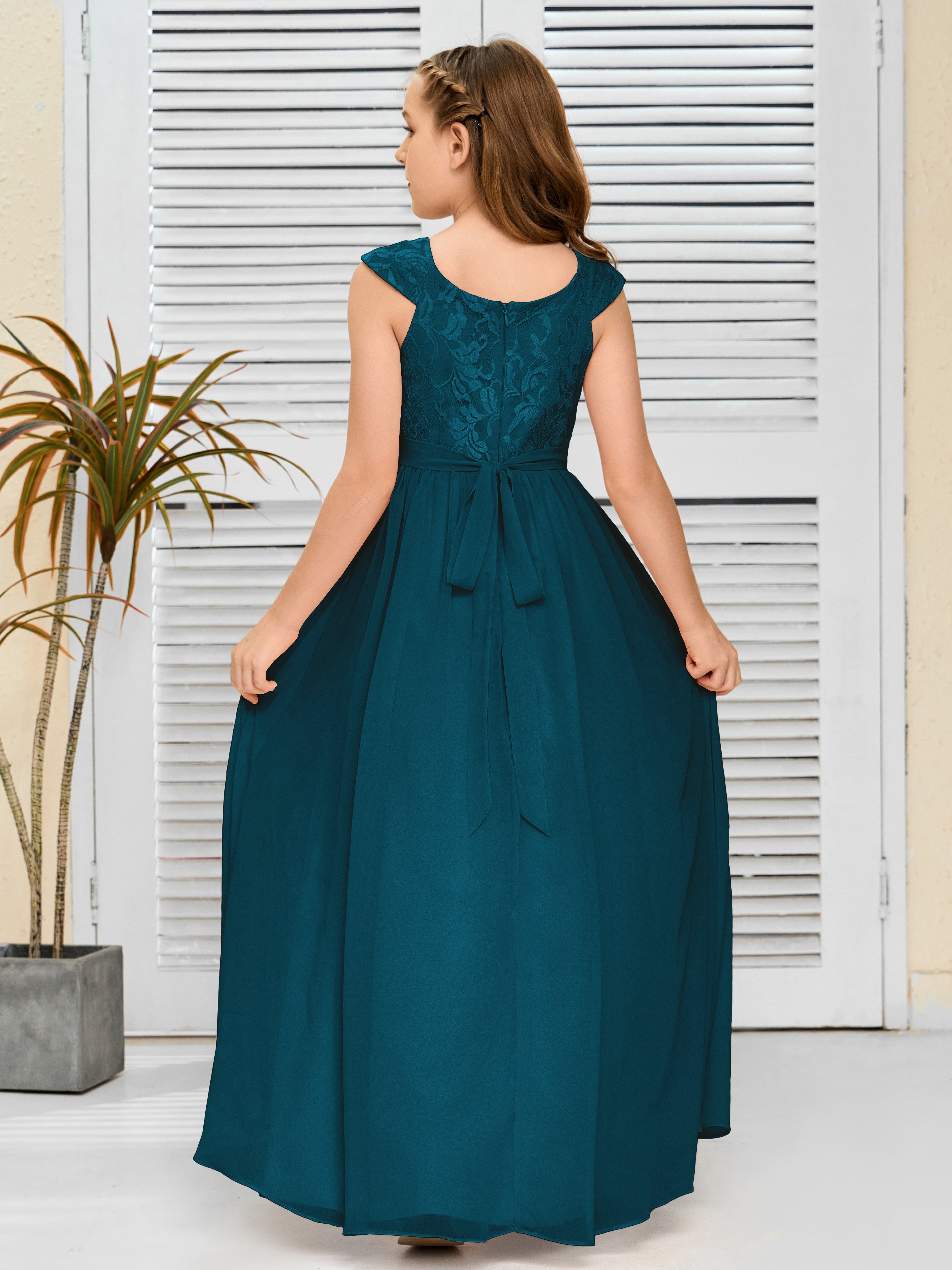 A Line Chiffon Lace Junior Bridesmaid Dress