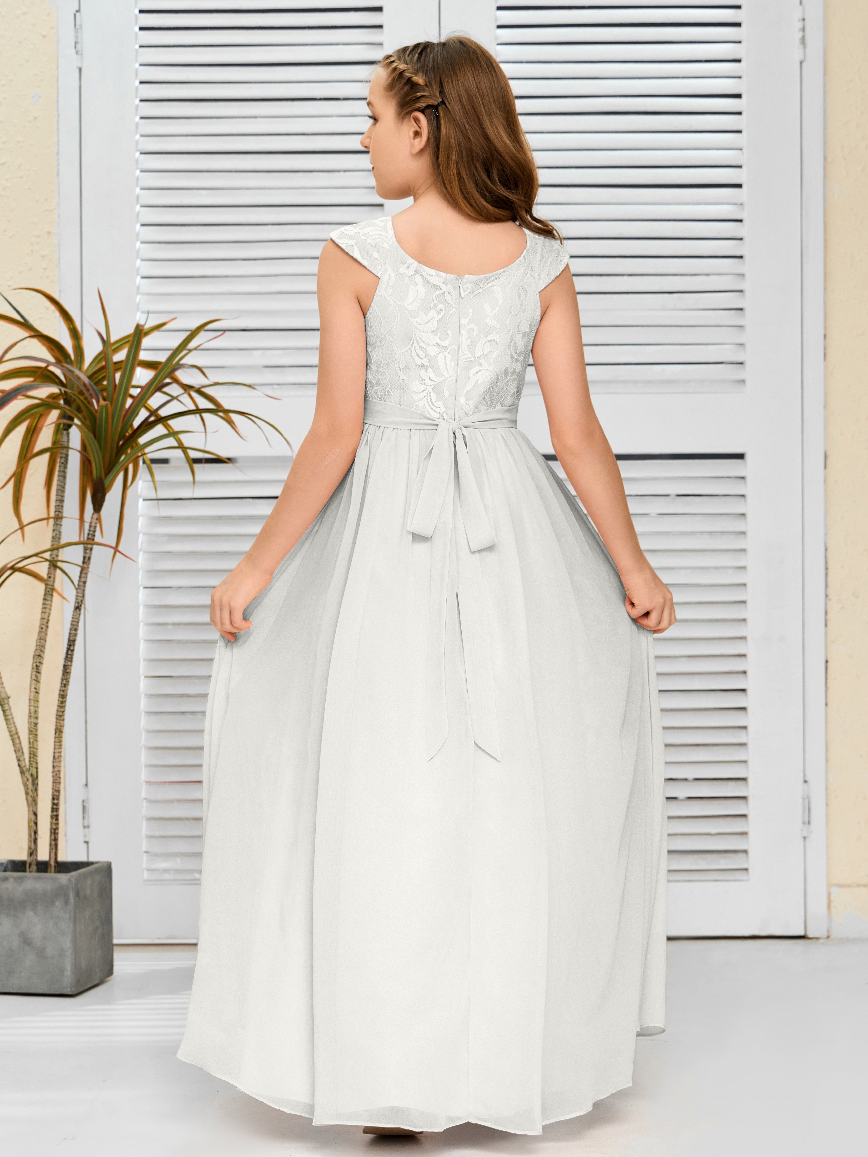 A Line Chiffon Lace Junior Bridesmaid Dress