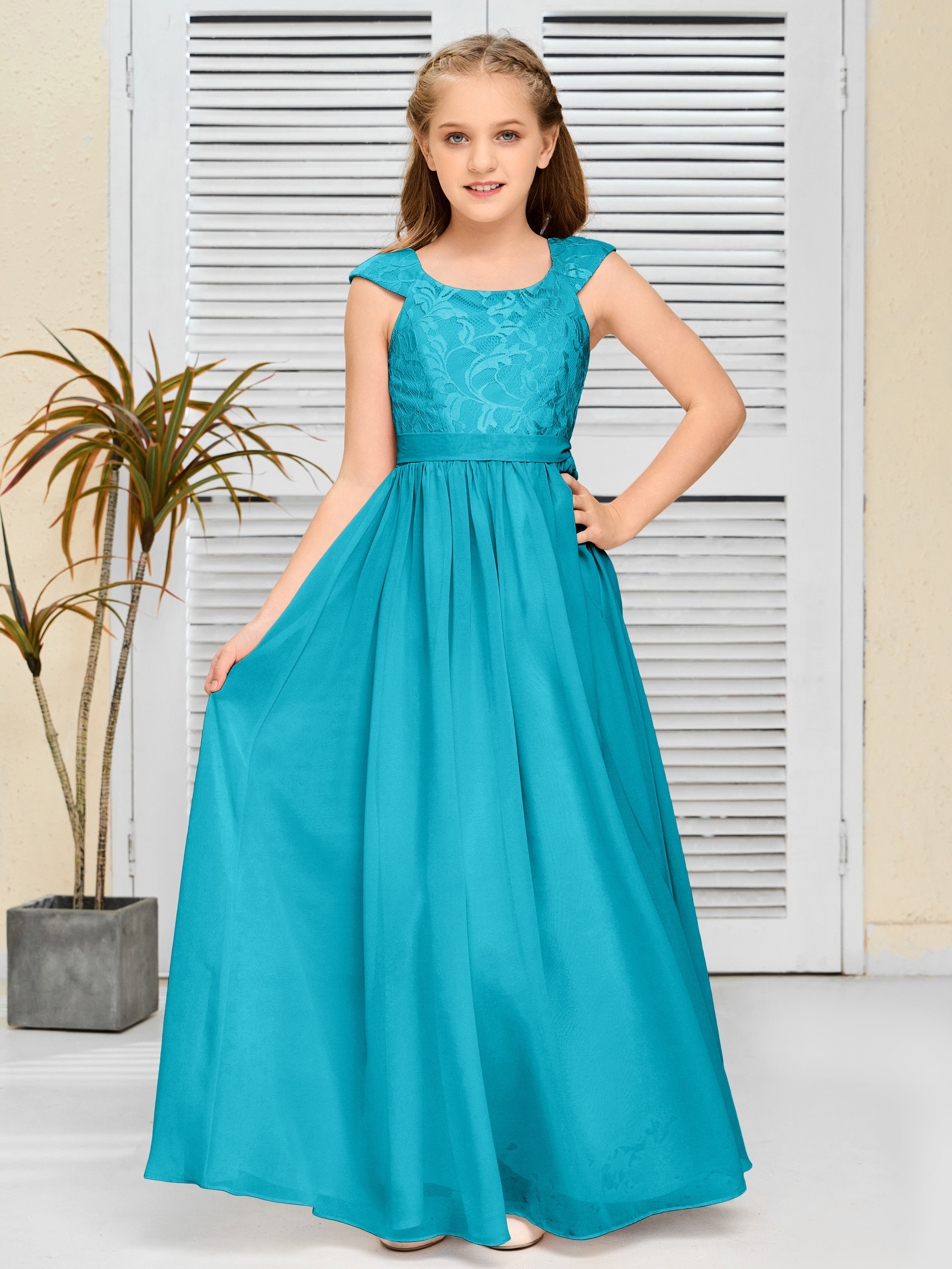 A Line Chiffon Lace Junior Bridesmaid Dress