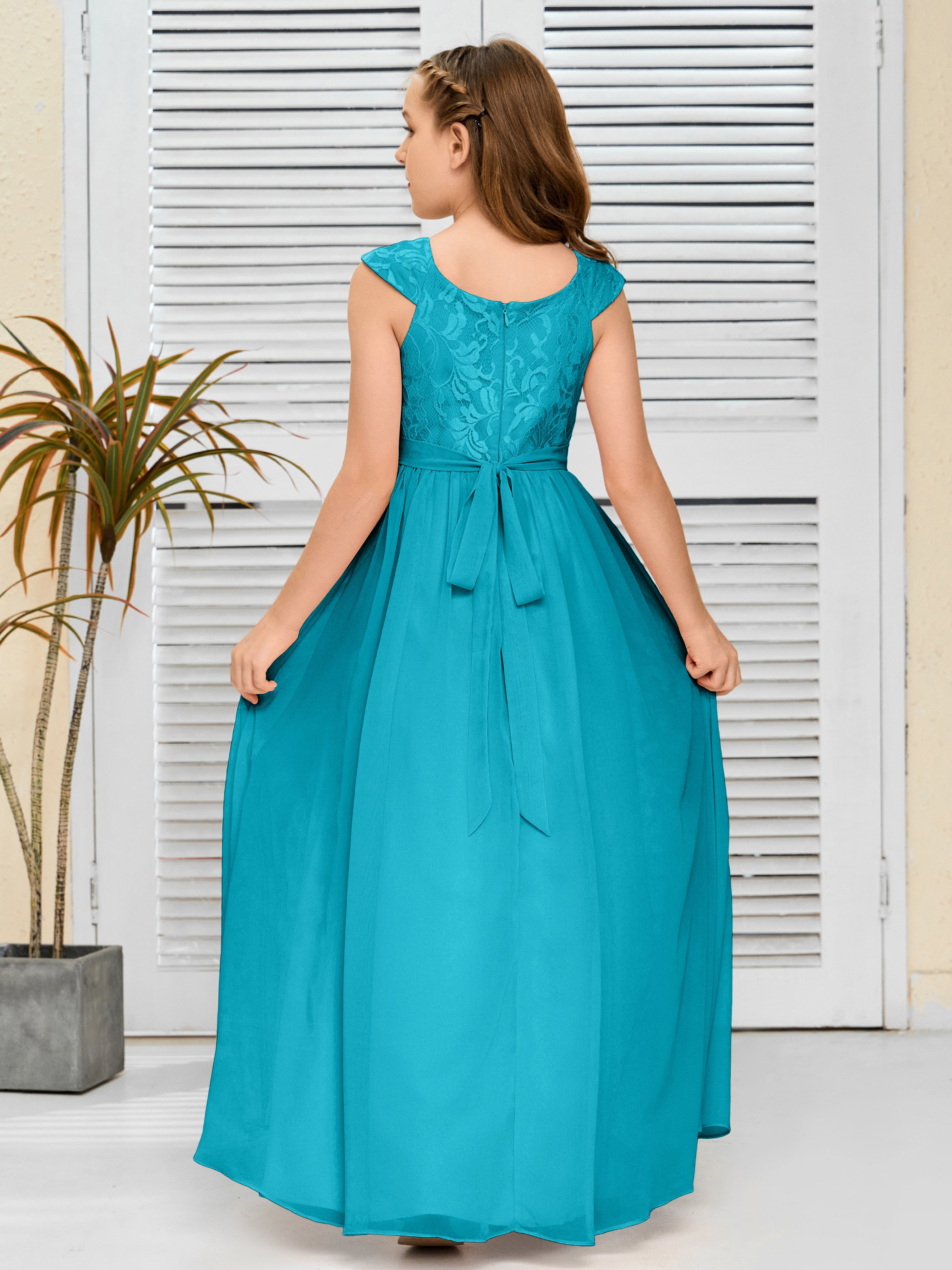 A Line Chiffon Lace Junior Bridesmaid Dress