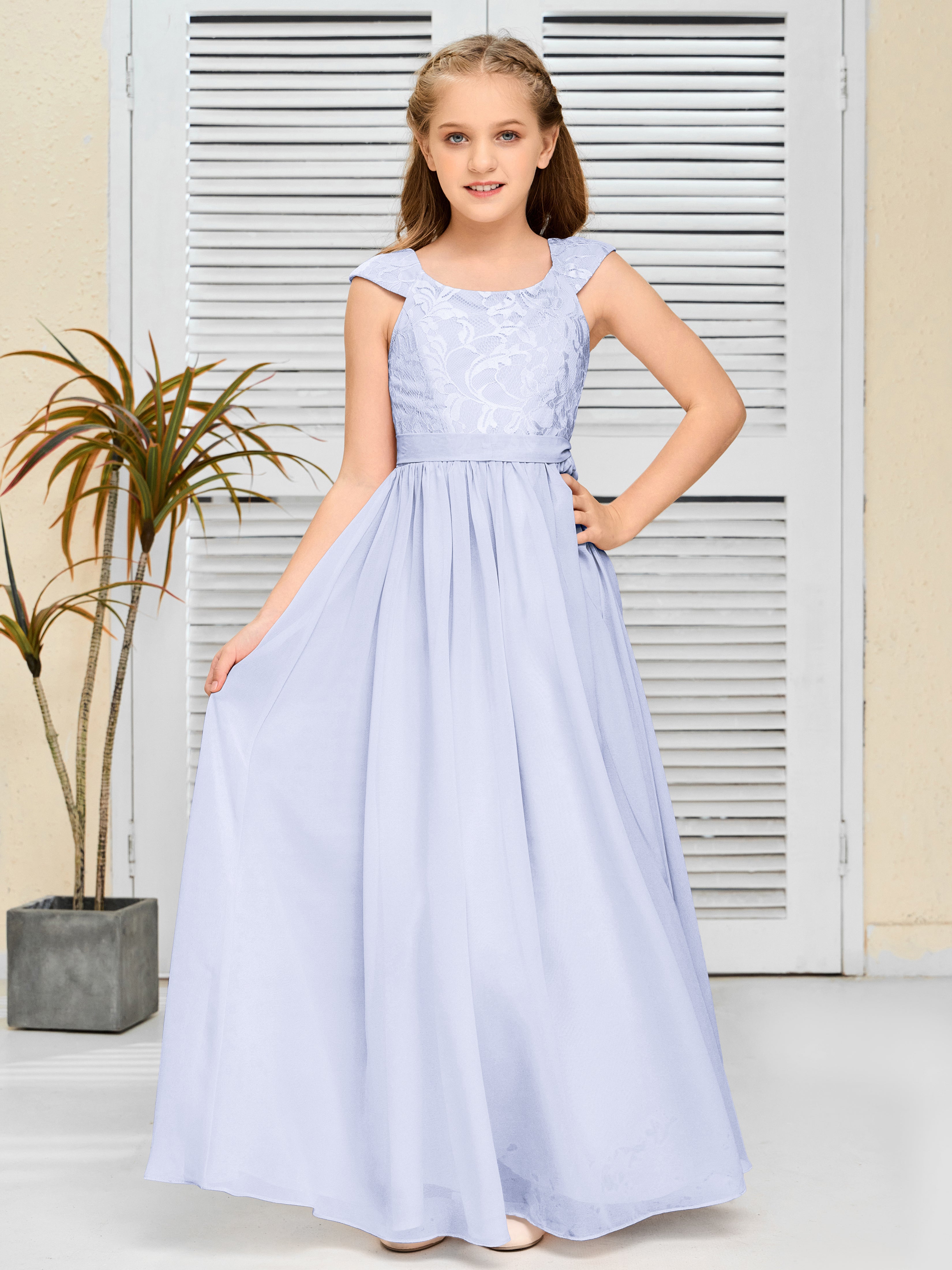 A Line Chiffon Lace Junior Bridesmaid Dress