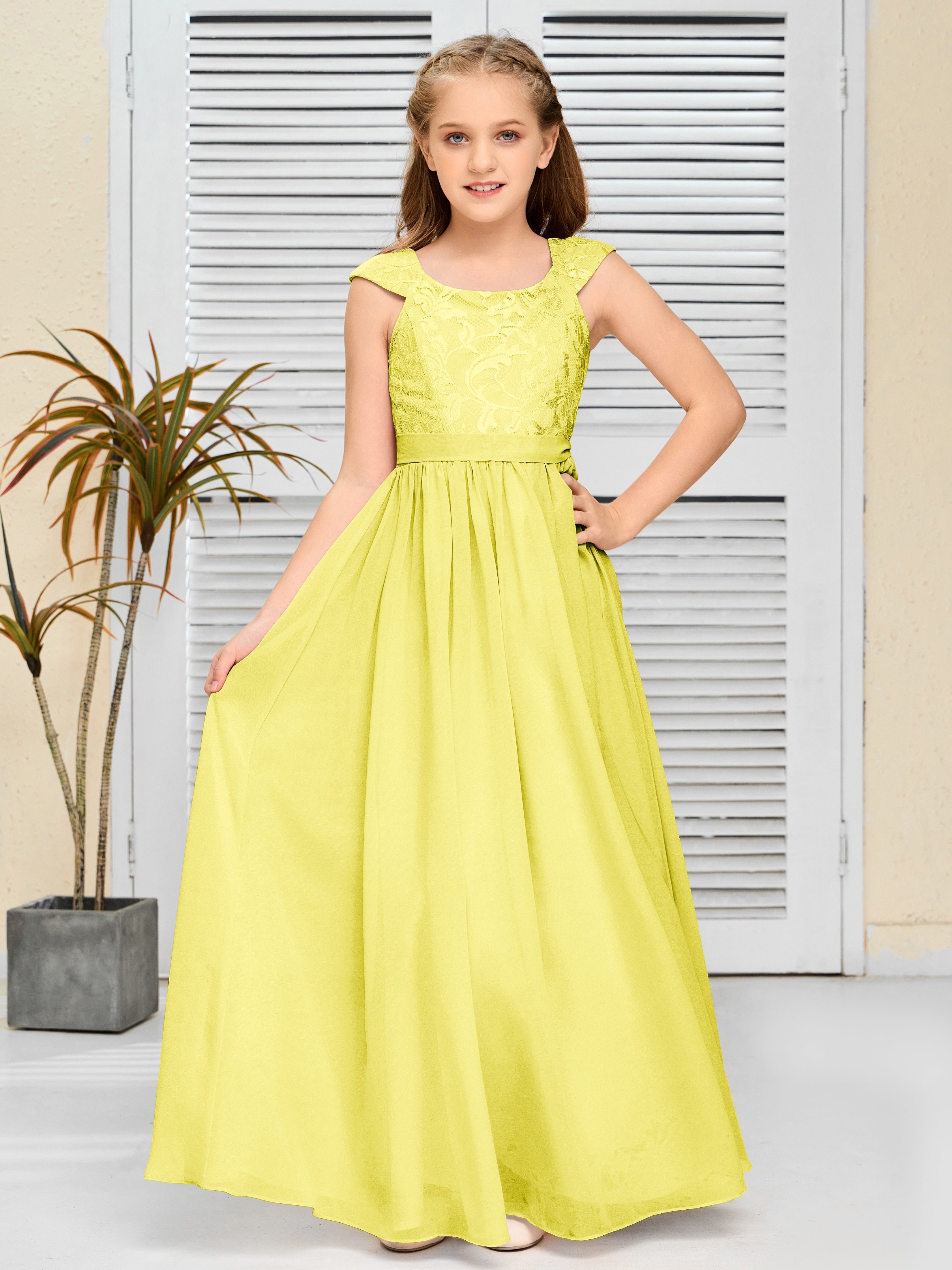 A Line Chiffon Lace Junior Bridesmaid Dress