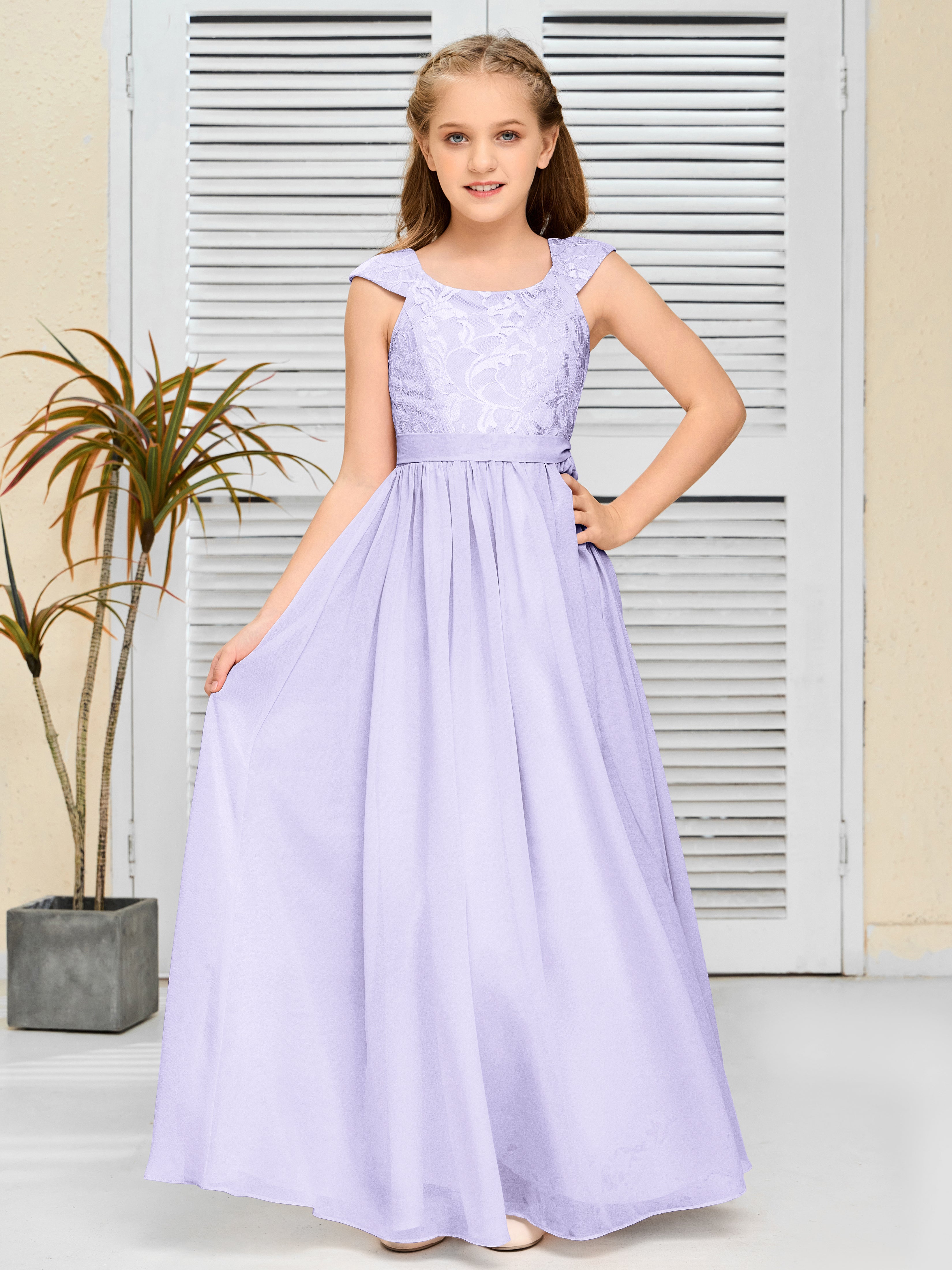 A Line Chiffon Lace Junior Bridesmaid Dress