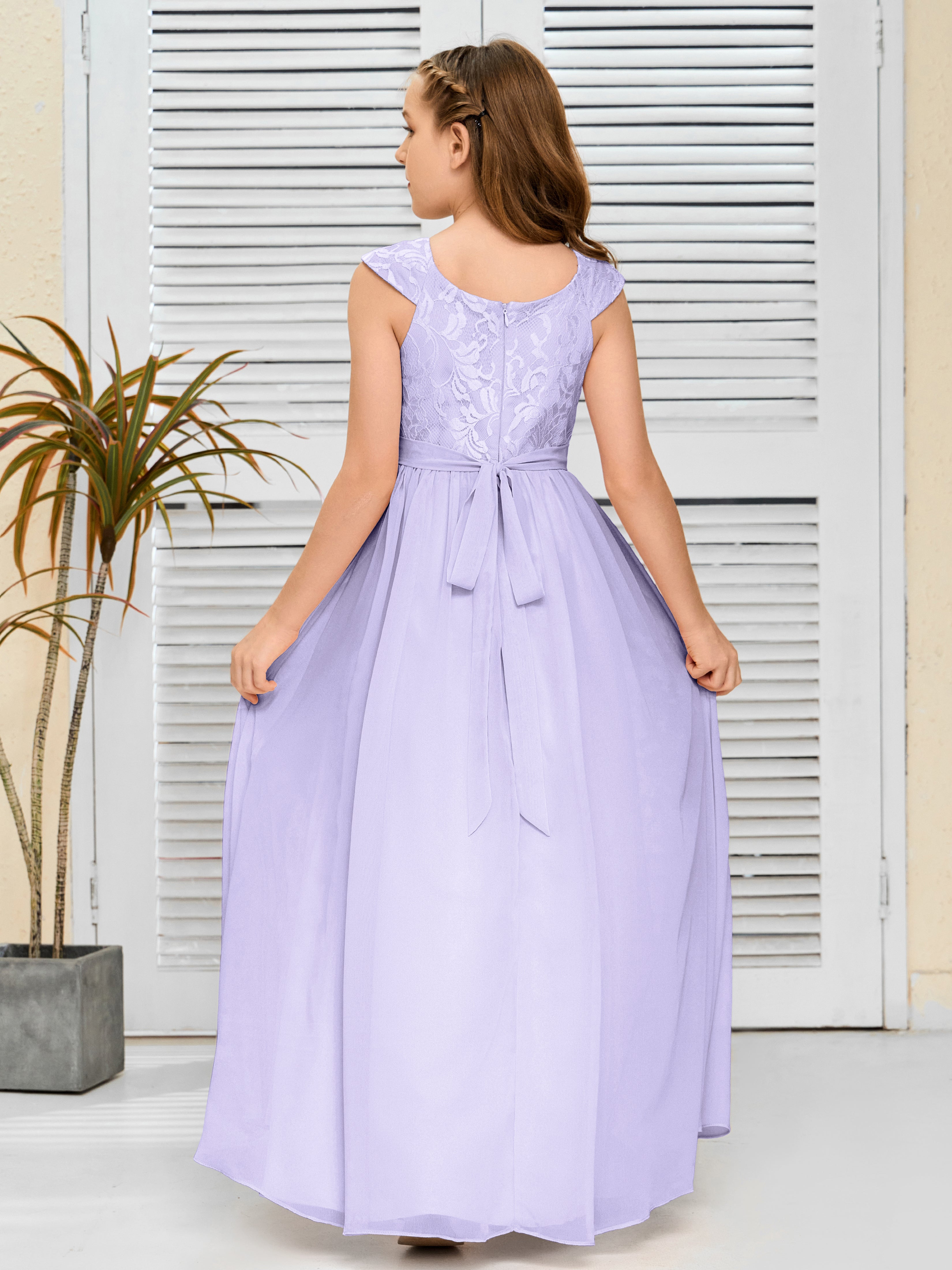 A Line Chiffon Lace Junior Bridesmaid Dress
