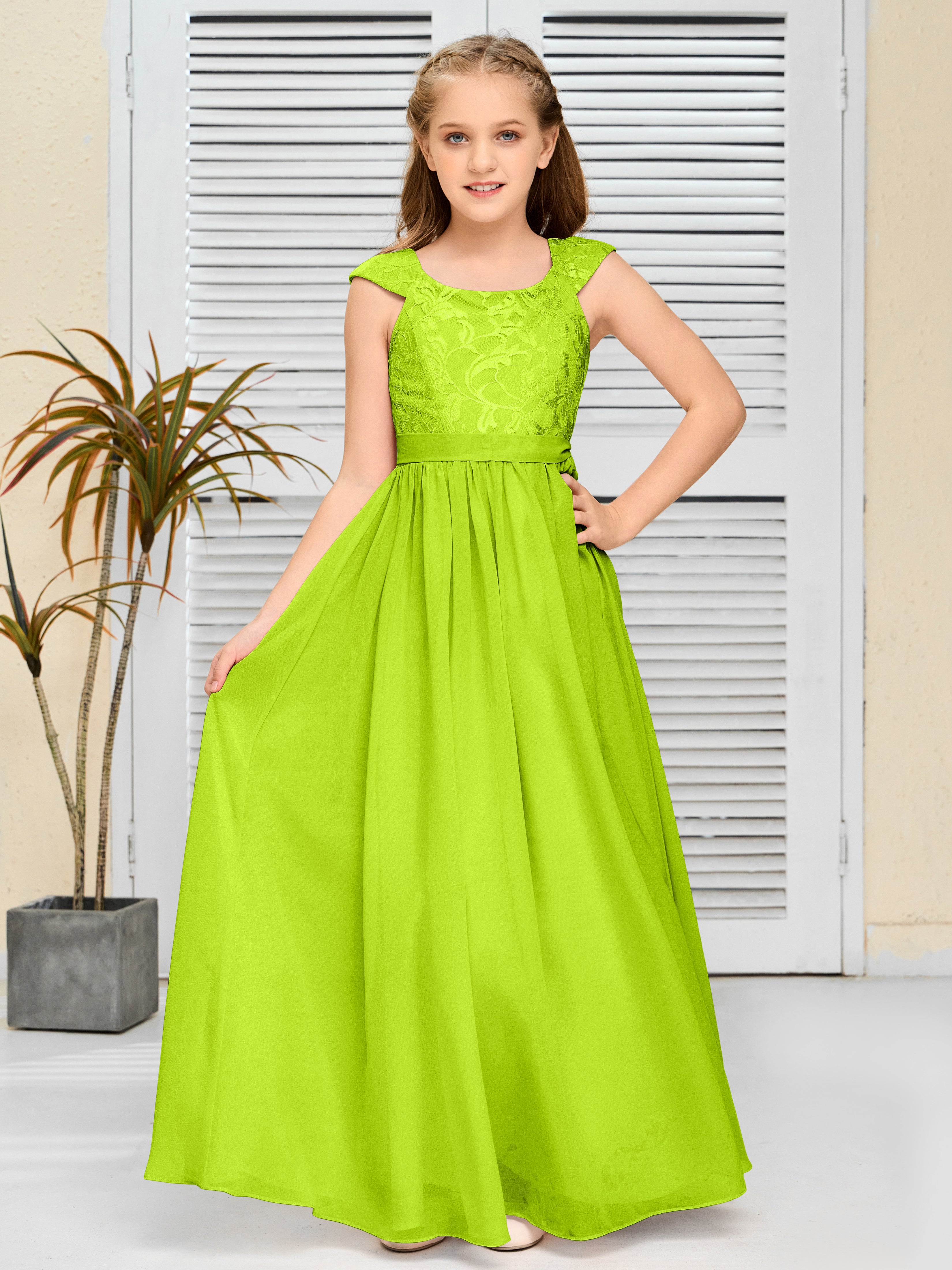 A Line Chiffon Lace Junior Bridesmaid Dress