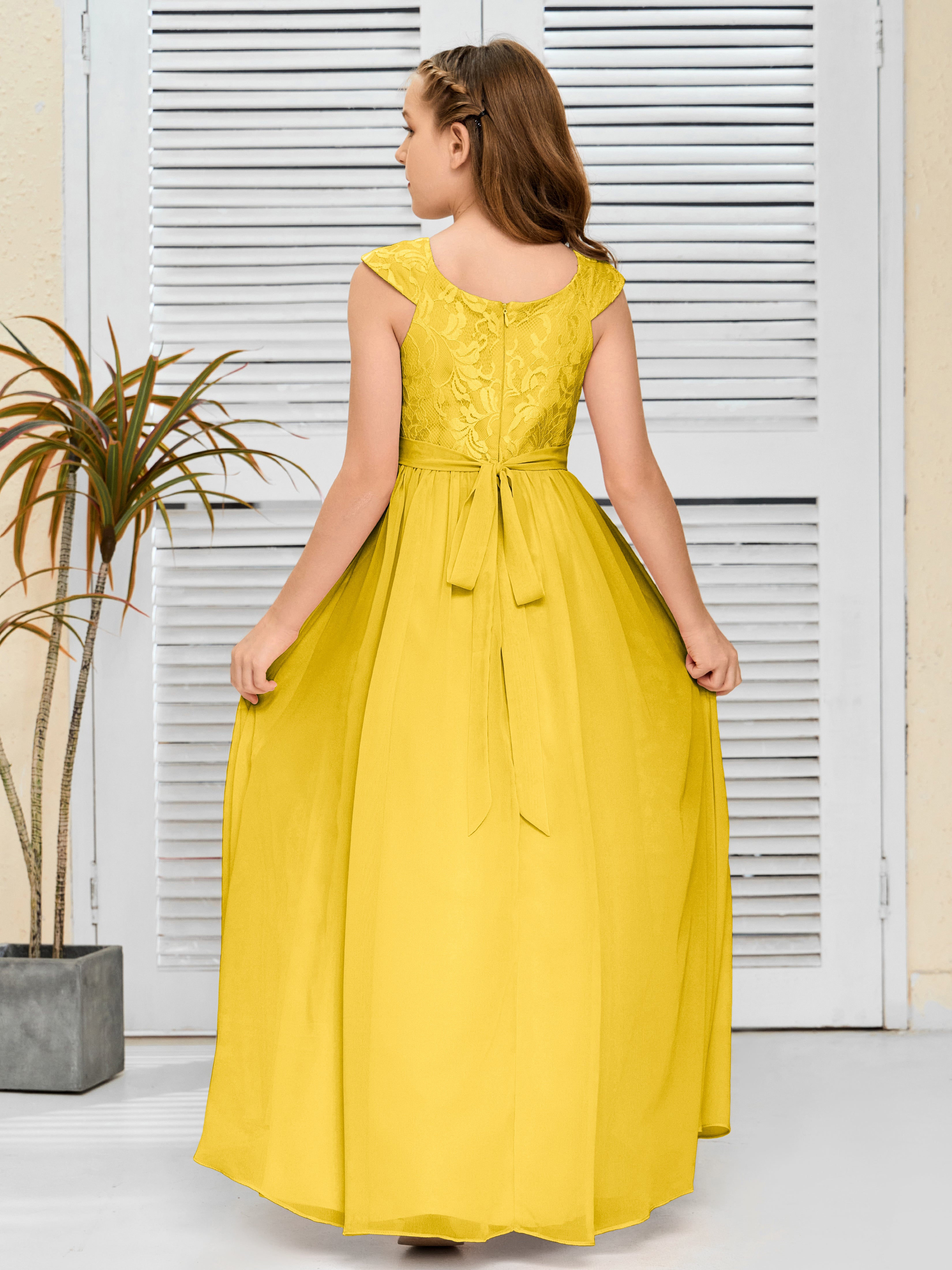 A Line Chiffon Lace Junior Bridesmaid Dress