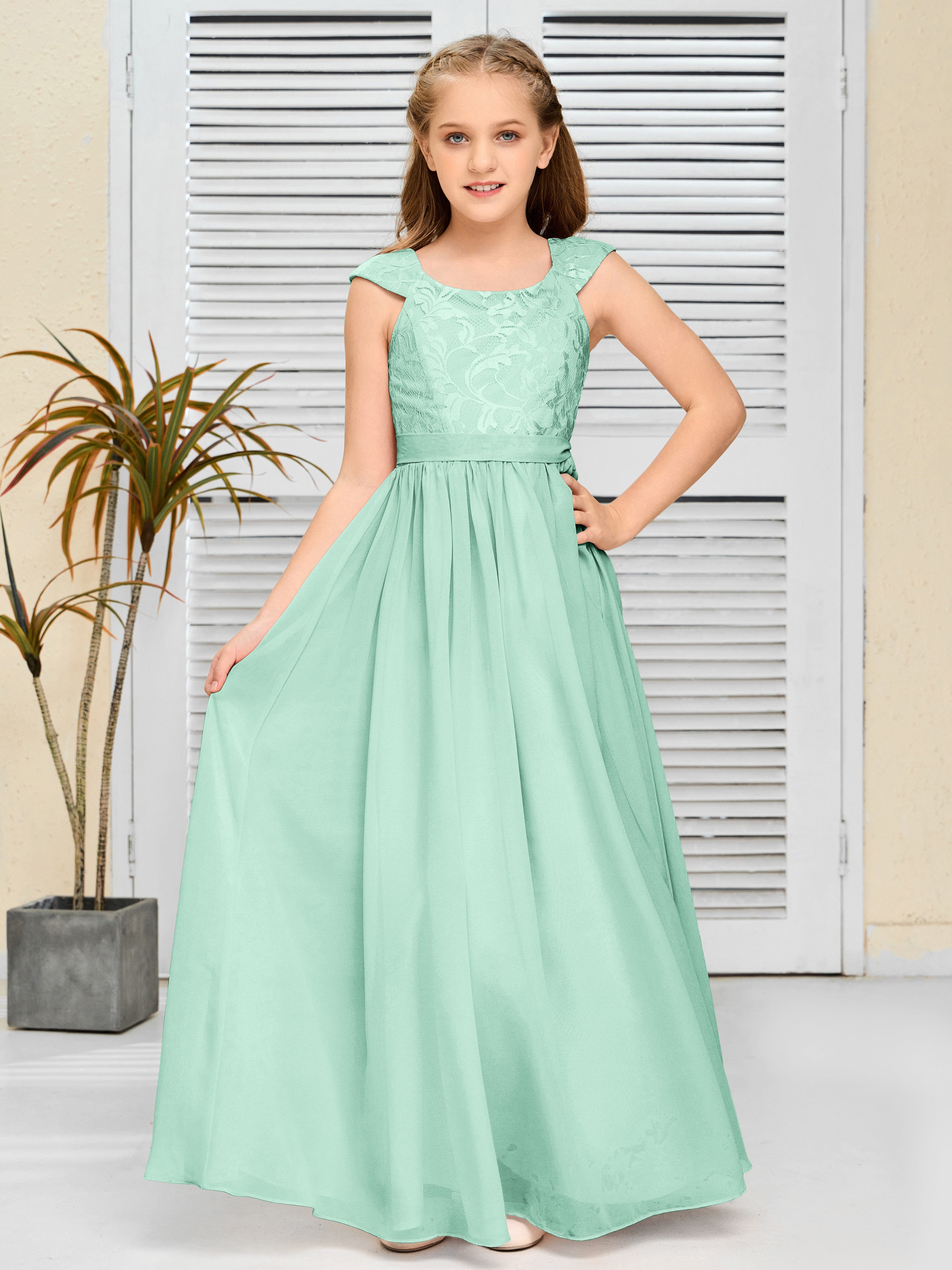 A Line Chiffon Lace Junior Bridesmaid Dress