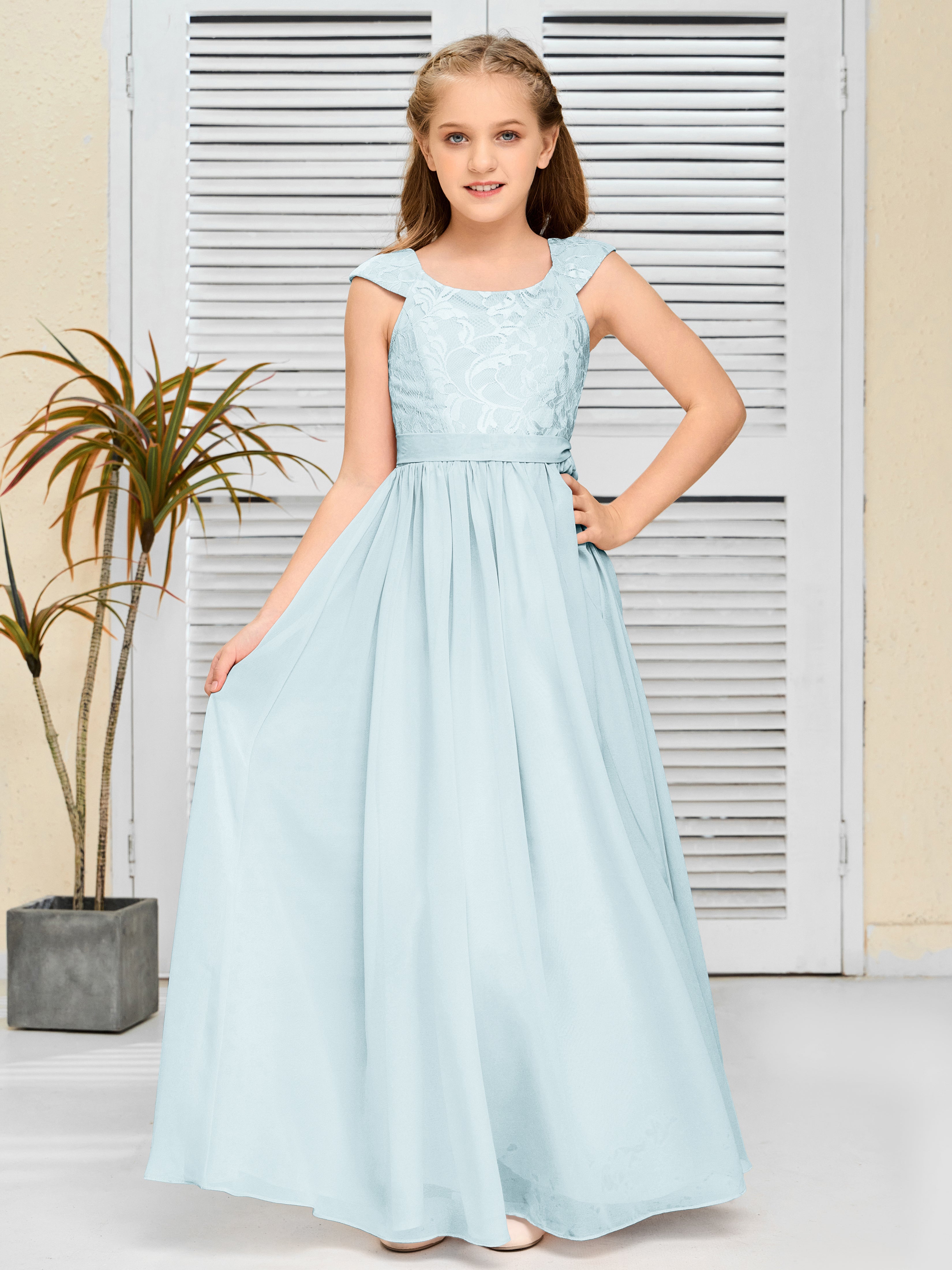 A Line Chiffon Lace Junior Bridesmaid Dress