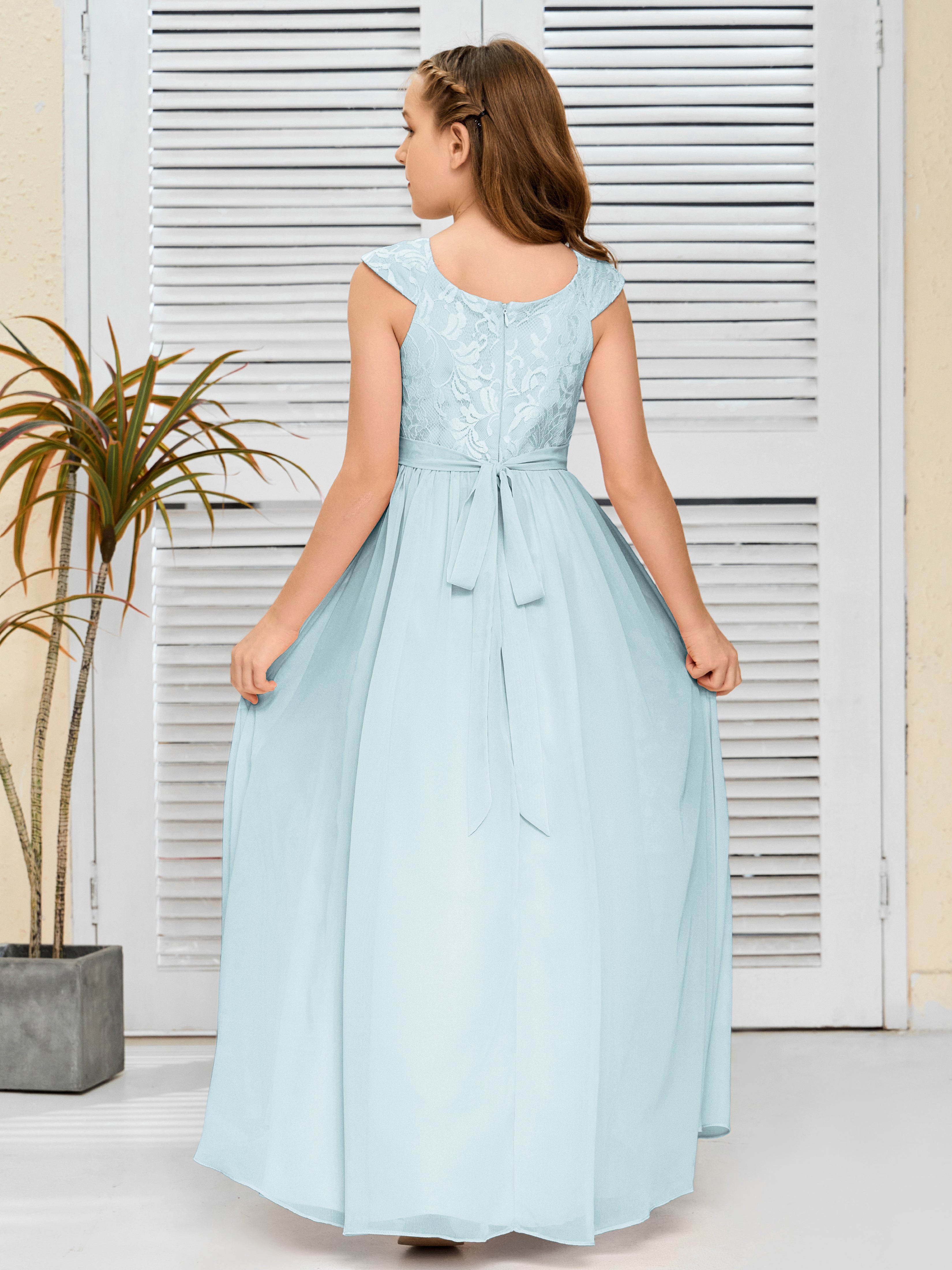 A Line Chiffon Lace Junior Bridesmaid Dress