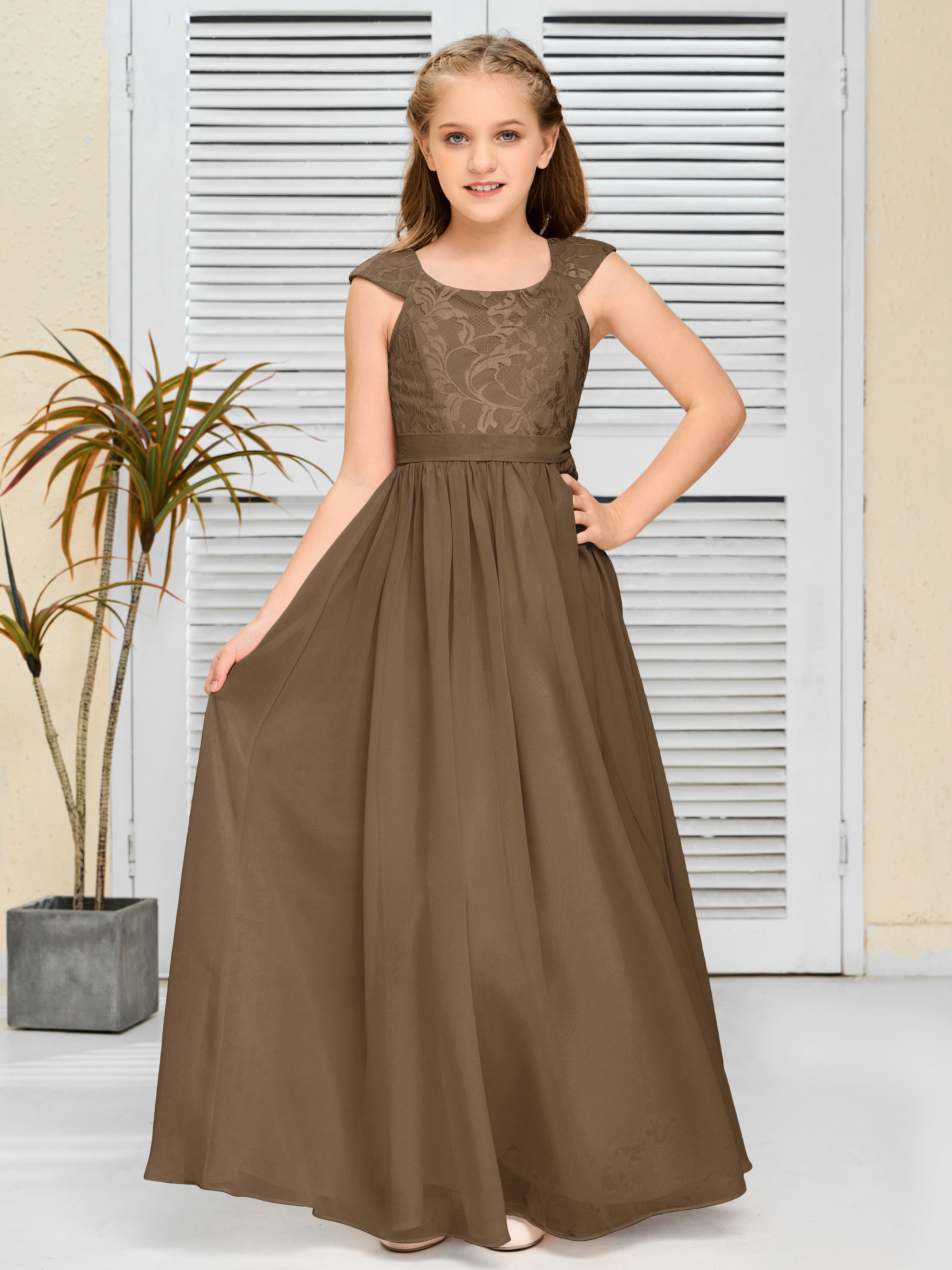 A Line Chiffon Lace Junior Bridesmaid Dress
